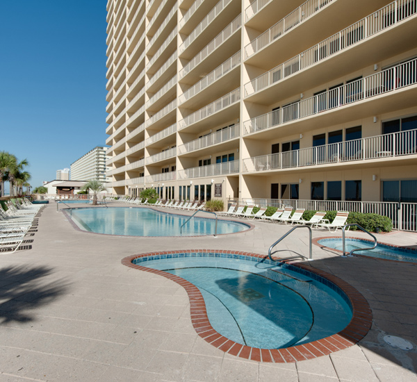 Pool area at Gulf Crest Condominiums in Panama City Beach Florida