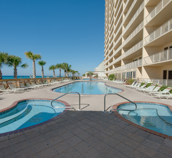 Pool and hot tub at Gulf Crest Condominiums  in Panama City Beach Florida