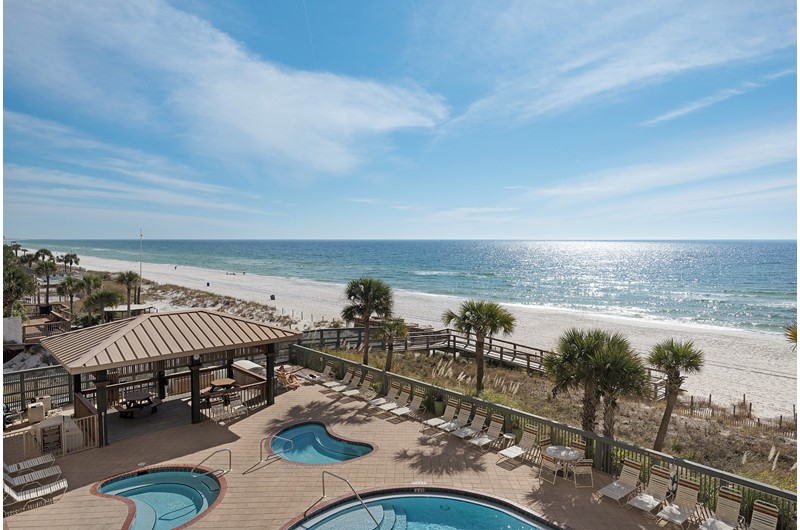 Great view of the pool and beach at Gulf Crest in Panama City Beach Florida