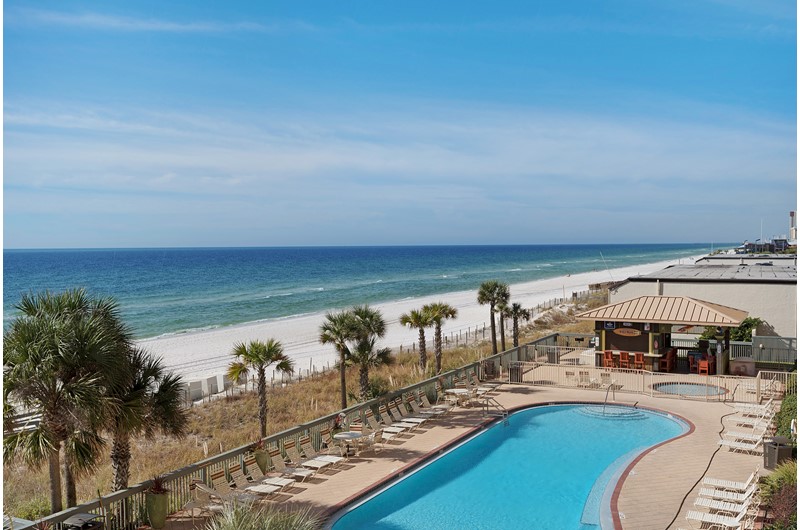View of the pool from a balcony at Gulf Crest in Panama City Beach
