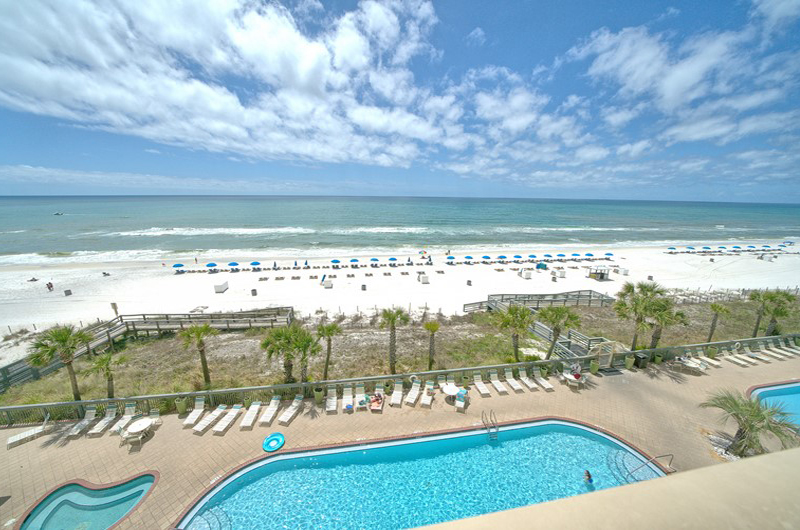 There is plenty of room for the whole family around the pool at Gulf Crest Condominiums in Panama City Beach Florida