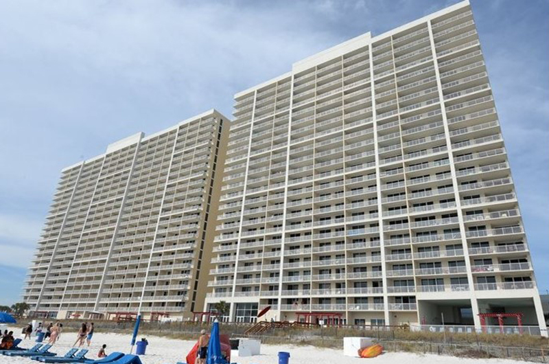 View from the beach of Majestic Beach Resort in Panama City Beach FL