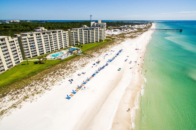 Aerial view of Moonspinner Condominiums in Panama City Beach FL