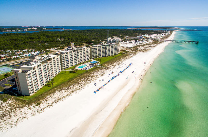 Aerial view of beach at Moonspinner in Panama City Beach FL