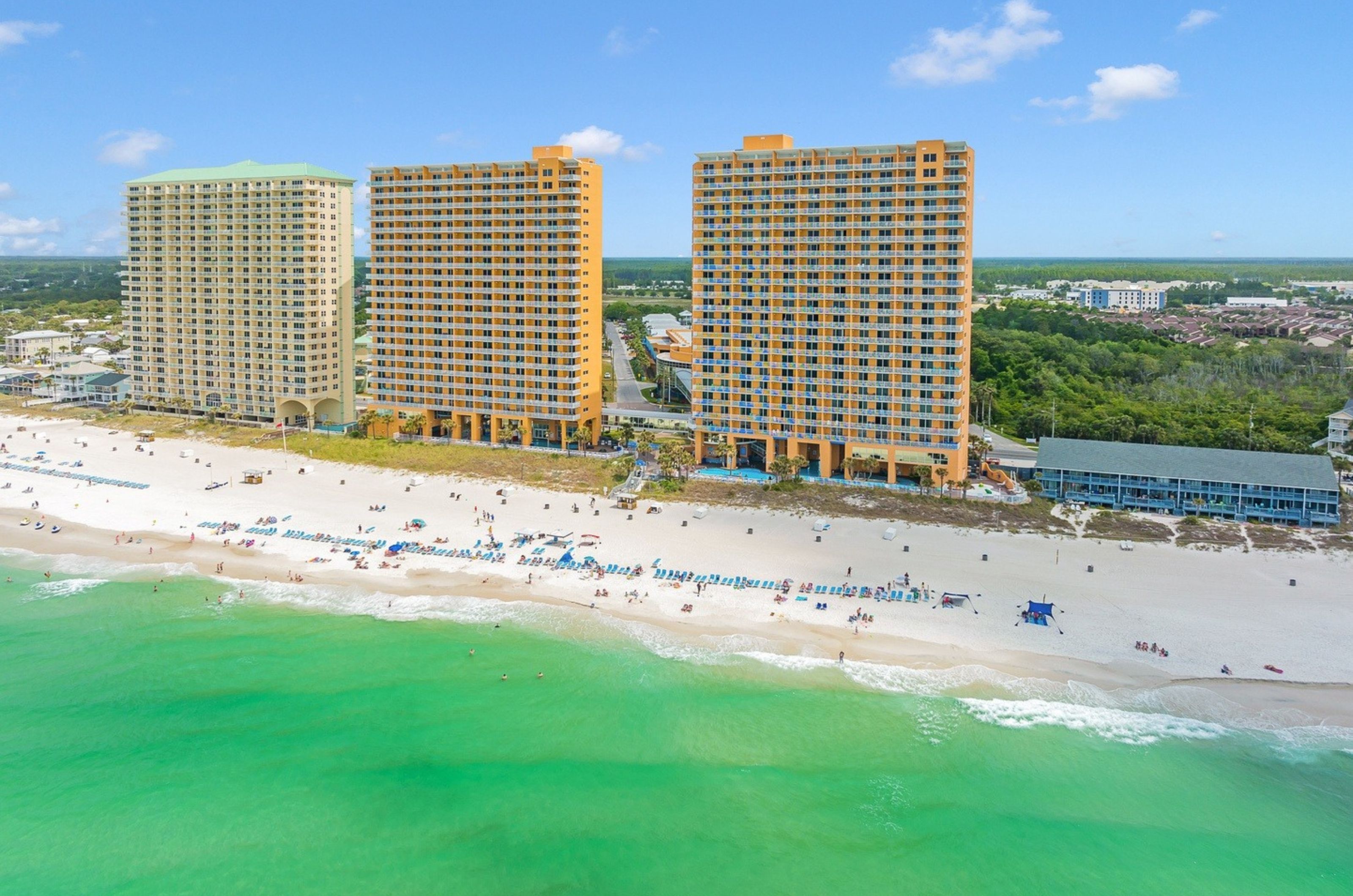 Aerial view from the ocean of Splash Resort in Panama City Beach Florida 