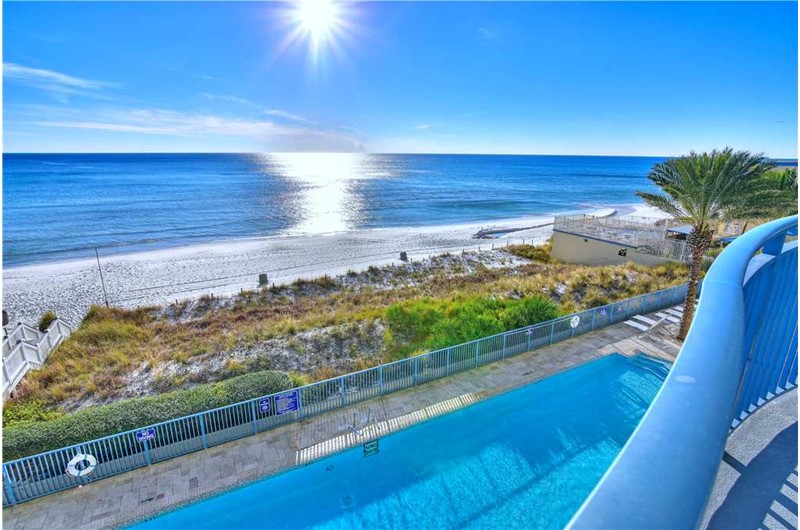 Enjoy the pool and beach view from your balcony at Sterling Breeze in Panama City Beach Florida