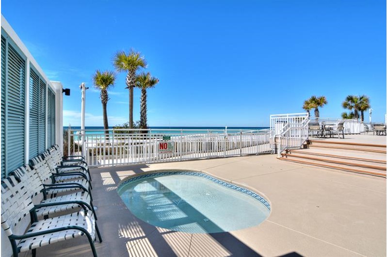 Take the stress away in the hot tub at Watercrest Condominiums in Panama City Beach Florida