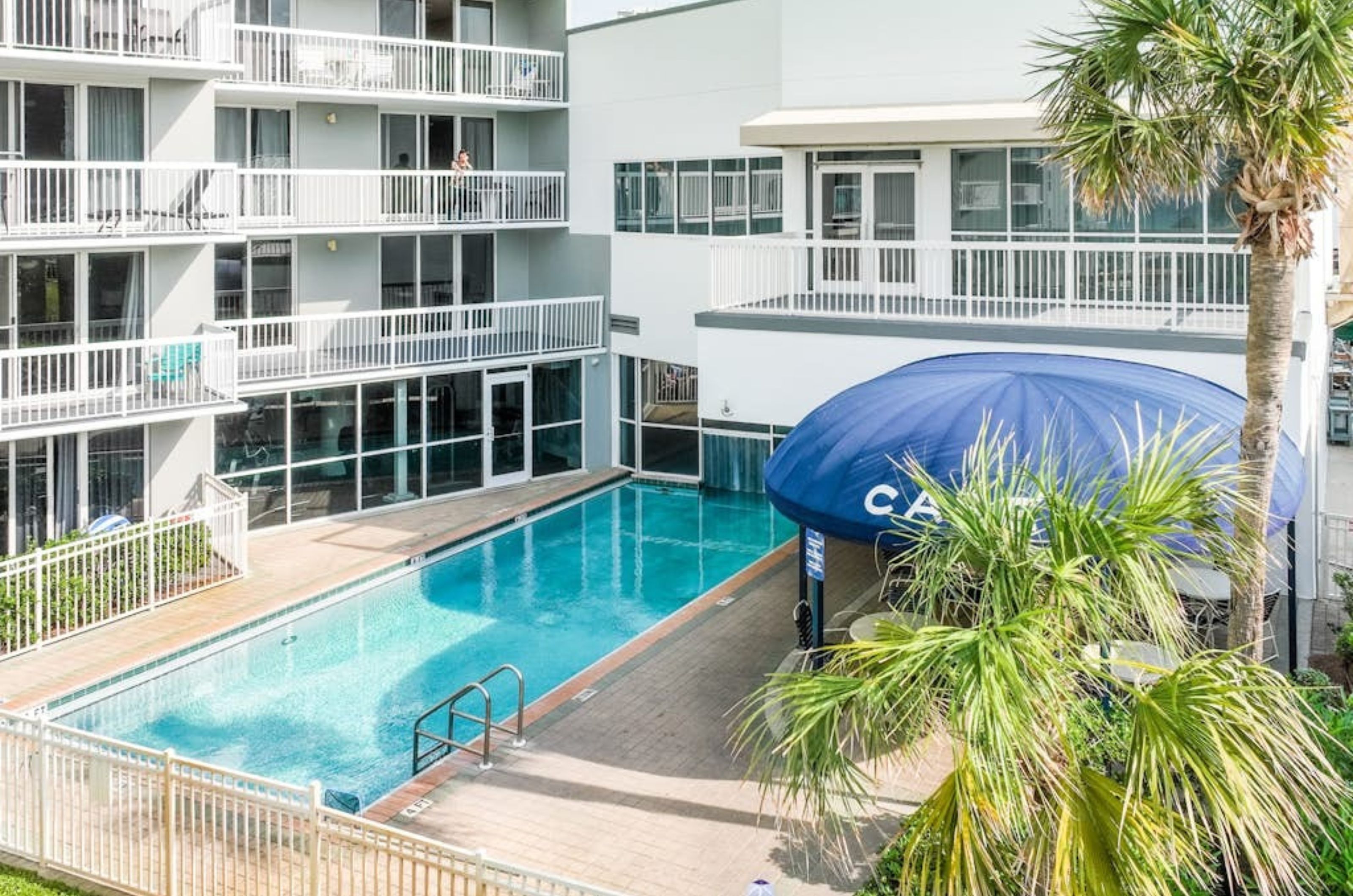 The outdoor section of the indoor/outdoor pool at Pelican Beach Resort 