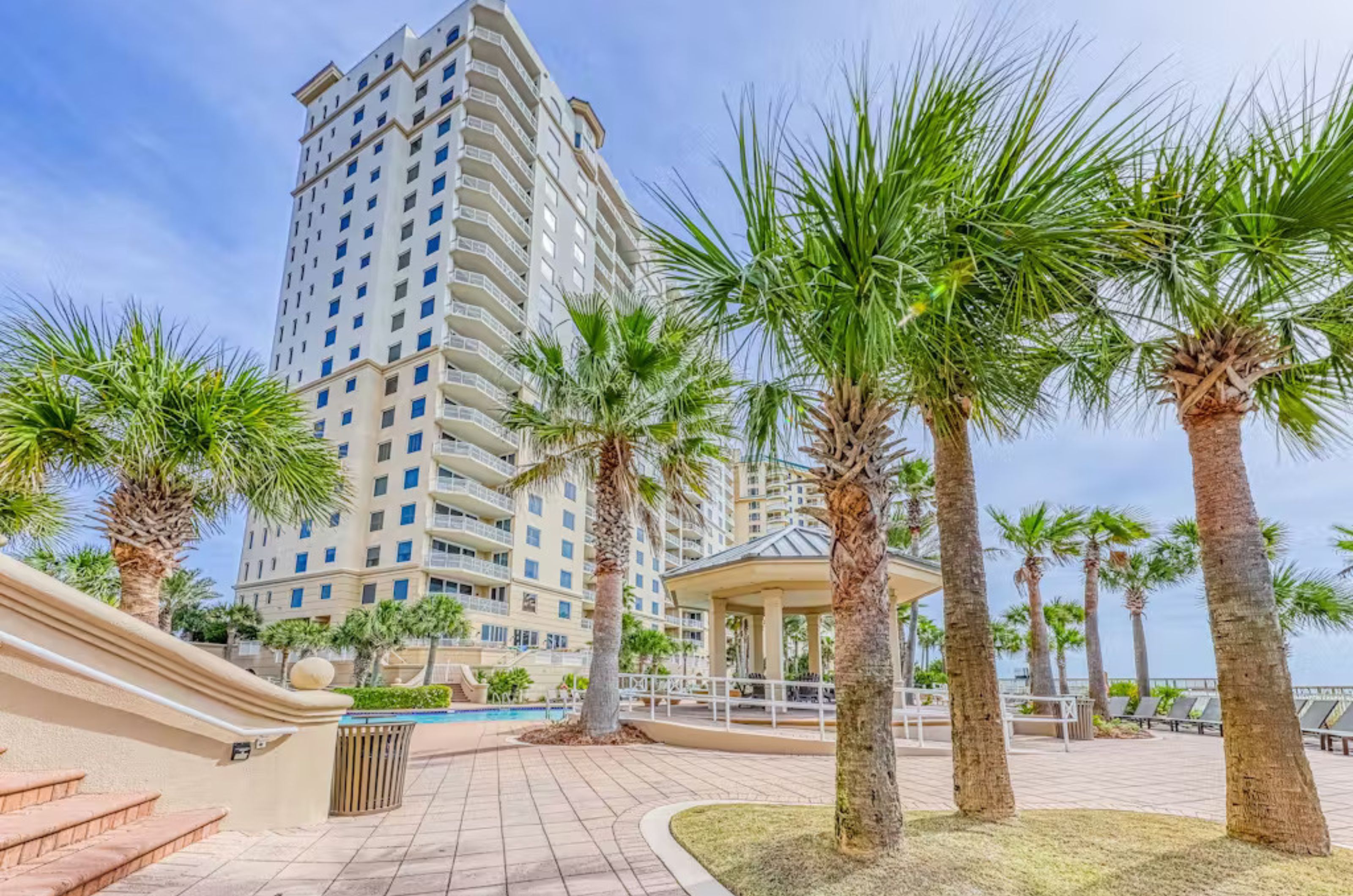 The beachside exterior of Indigo East and West in Perdido Key Florida