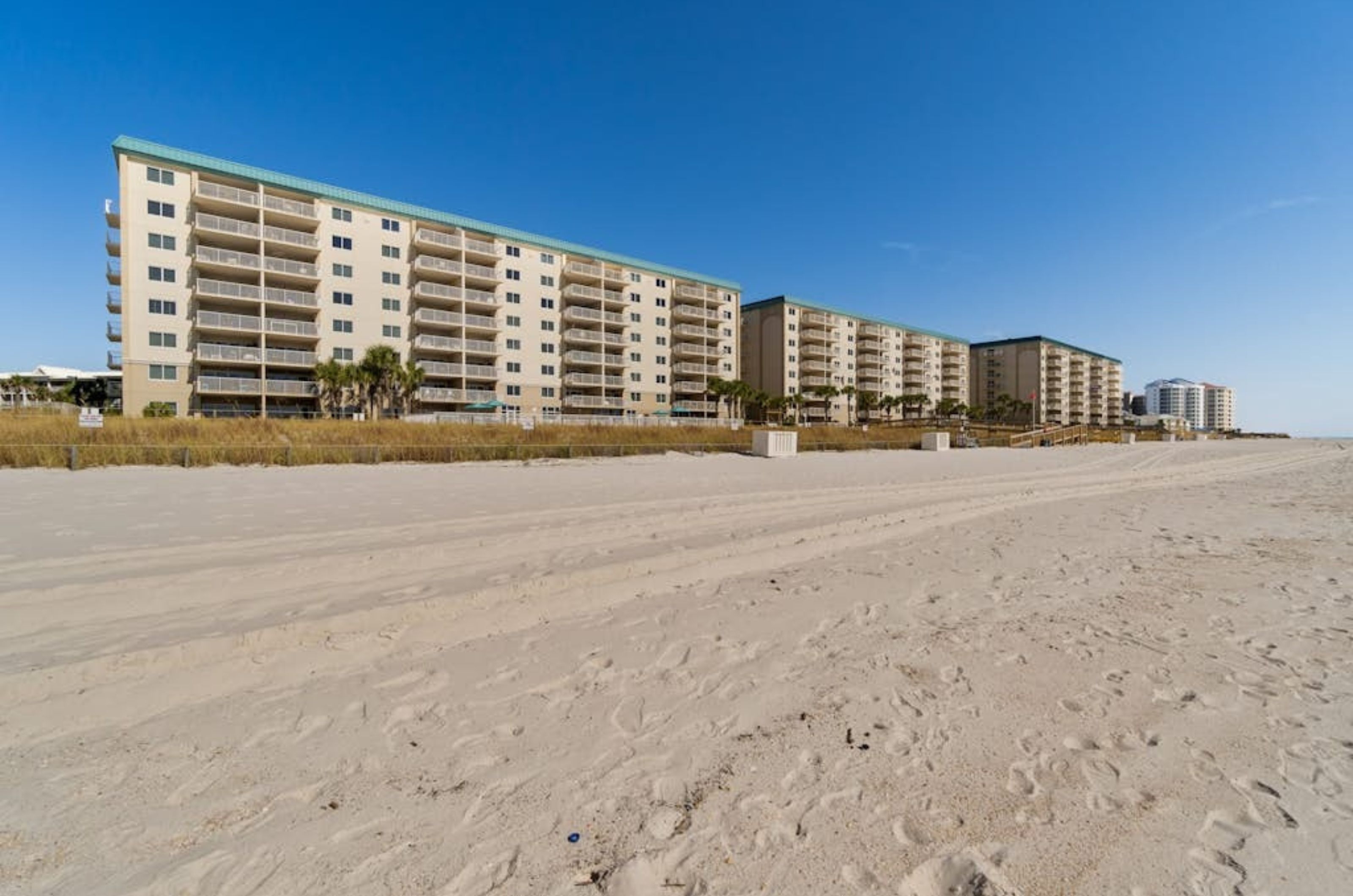 View from the beach of Sandy Key Condominiums in Perdido Key Florida 