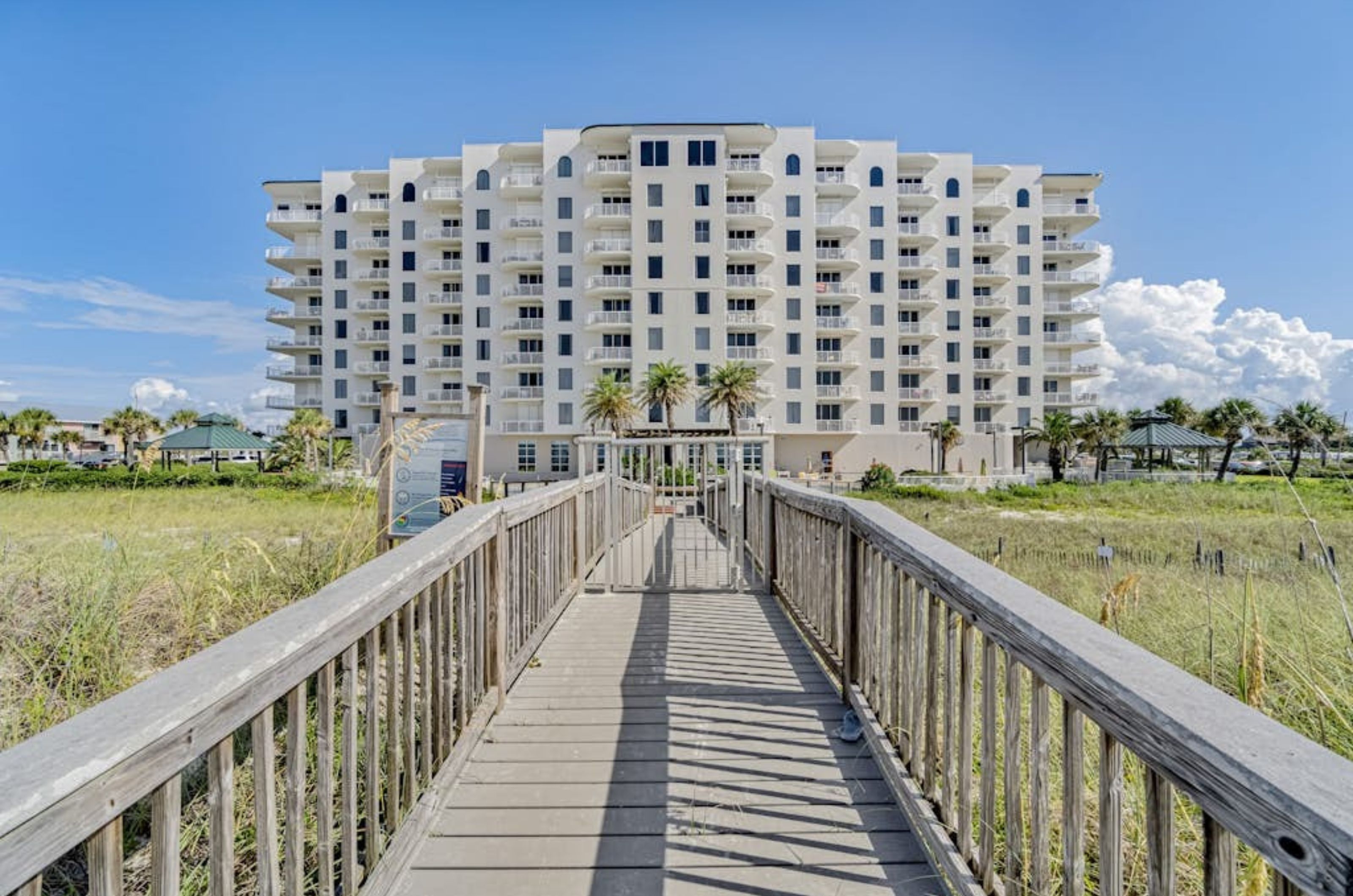 The beachfront exterior of Spanish Key Condominiums in Perdido Key Florida 