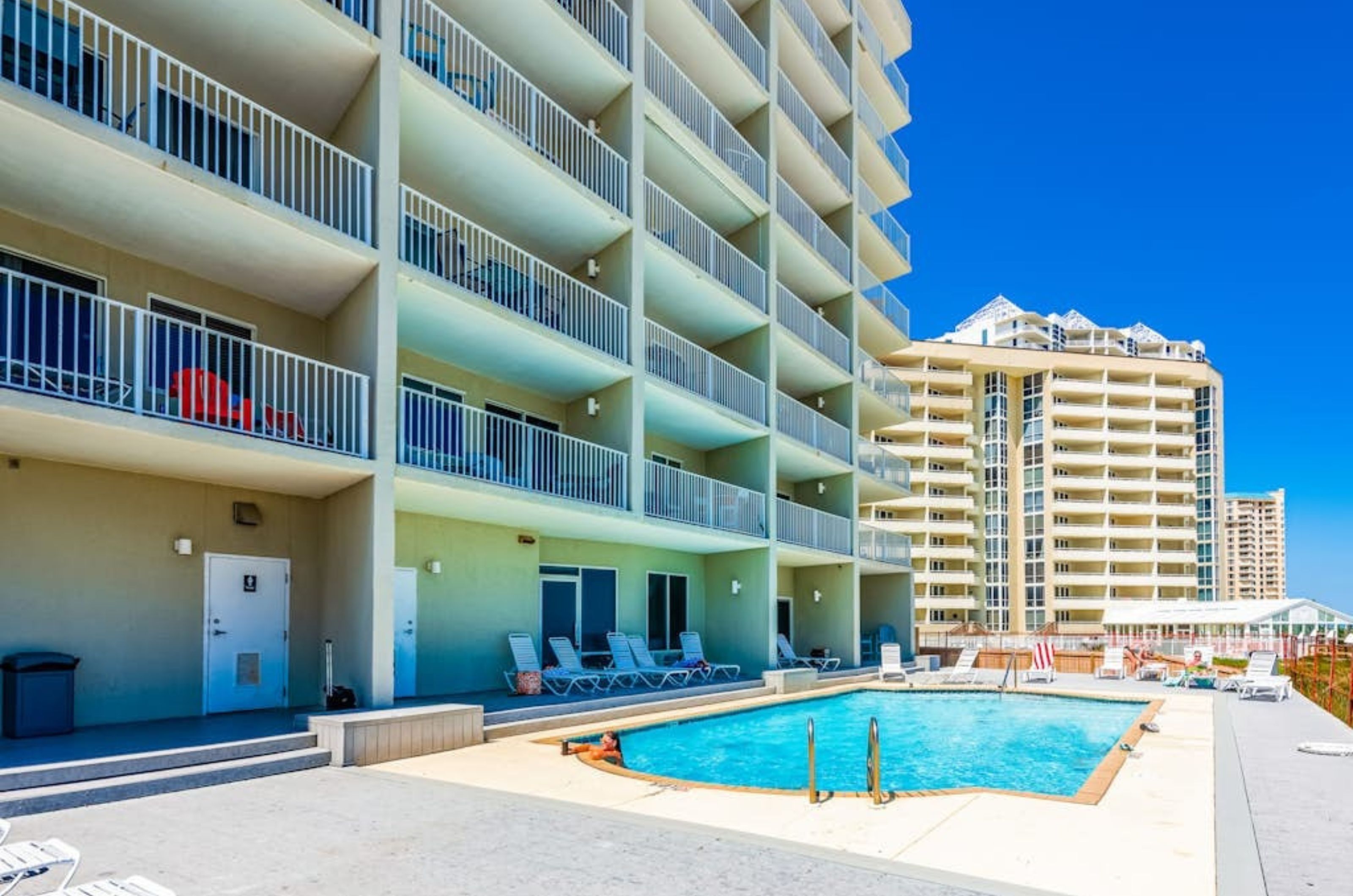 The lovely pool and pool deck at Perdido Skye in Perdido Key Florida 