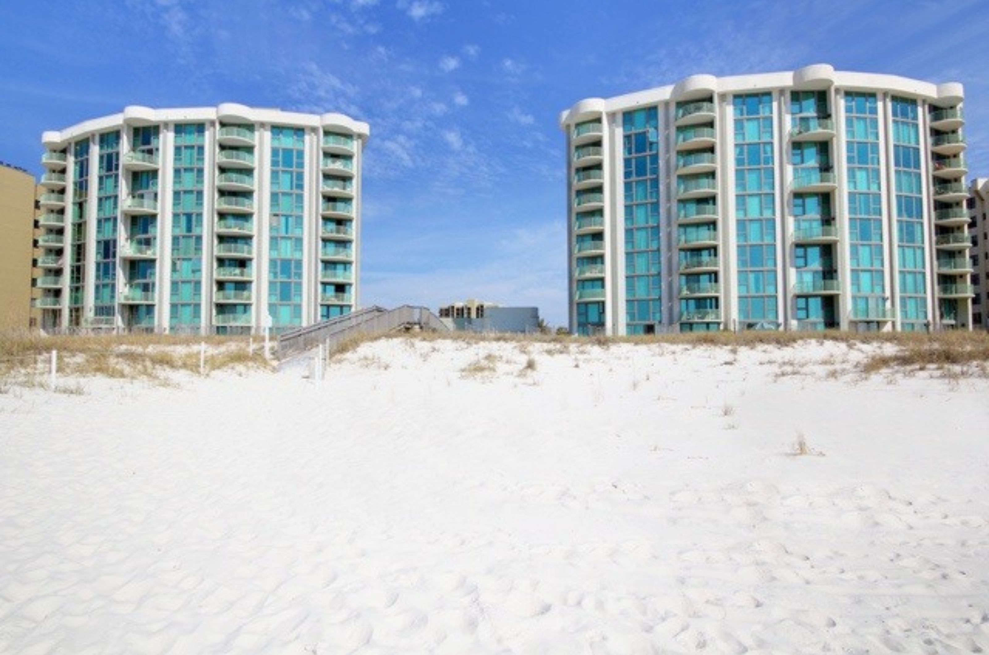 View from the beach of the two Perdido Towers condominiums 