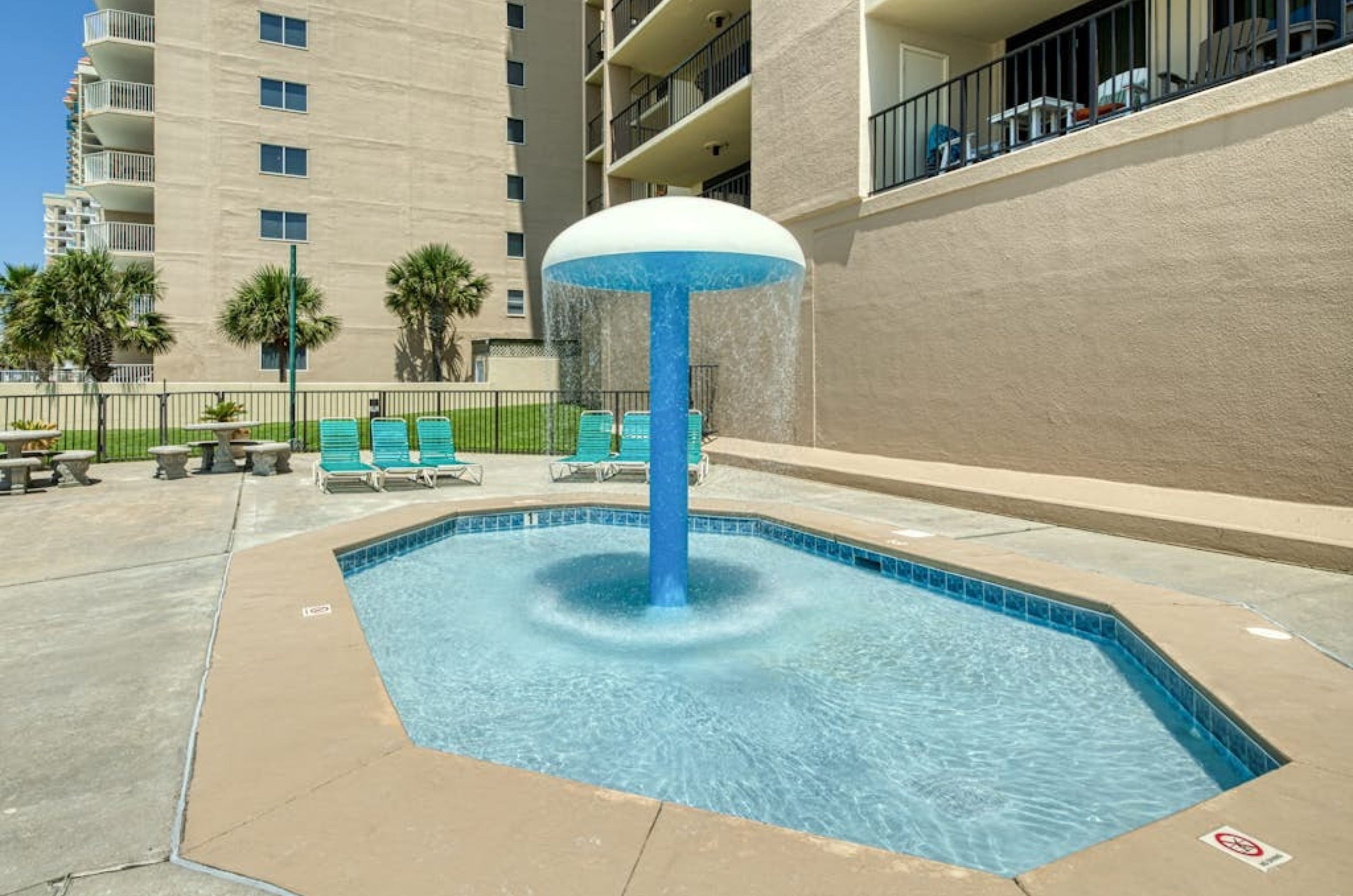 The outdoor kiddie pool in front of Phoenix I in Orange Beach Alabama	