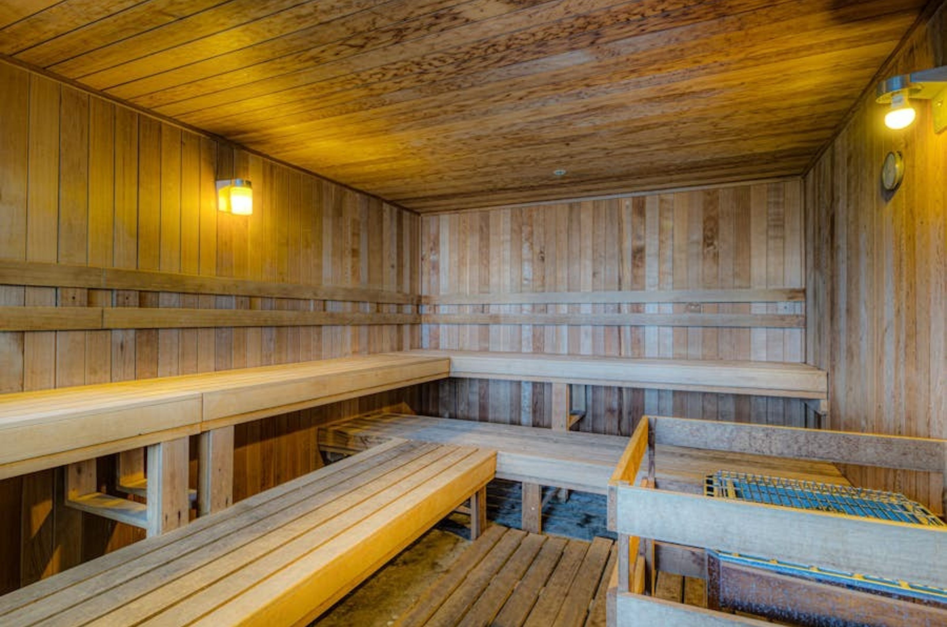 The wooden interior of the sauna at Phoenix West II at Orange Beach Alabama a