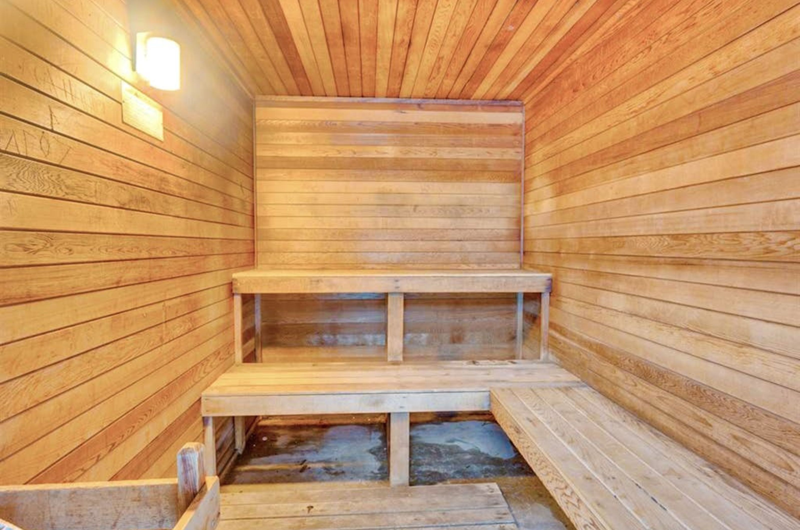 The wooden interior of the sauna at Romar Place in Orange Beach Alabama 