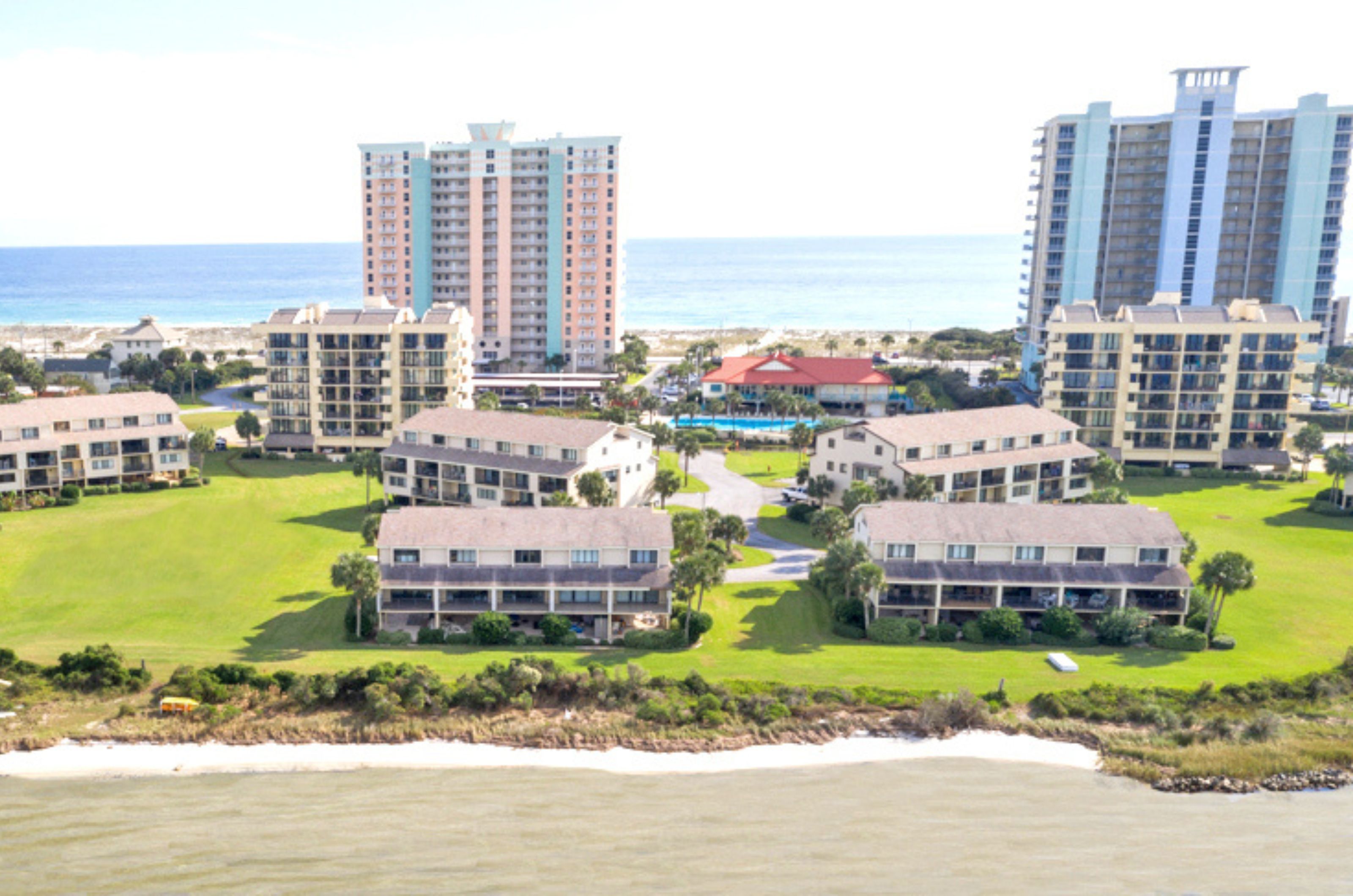 Aerial view of Santa Rosa Dunes in between the Gulf and the bay