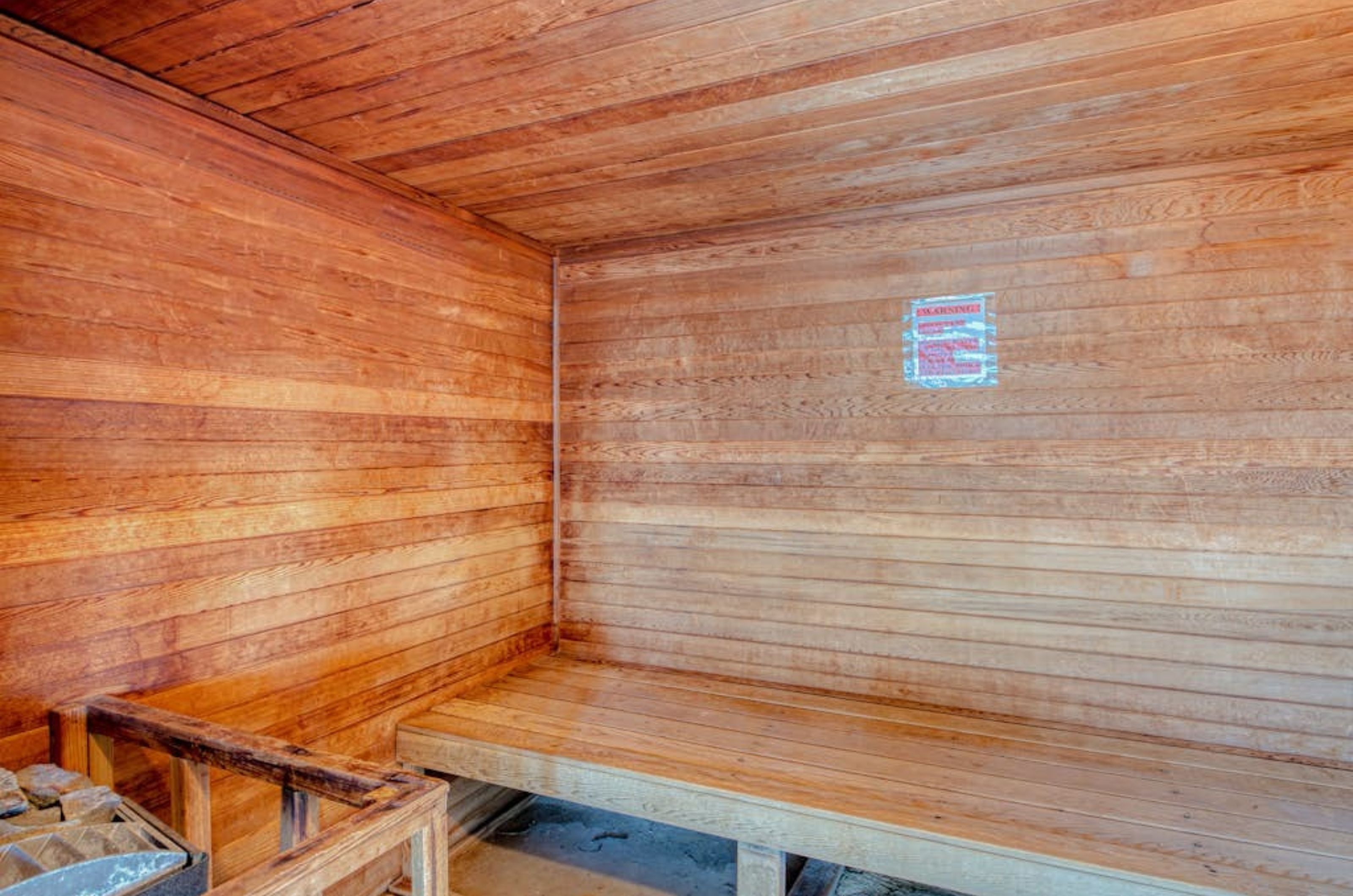 The wooden interior of the sauna at Shoalwater Condominiums in Orange Beach Alabama 