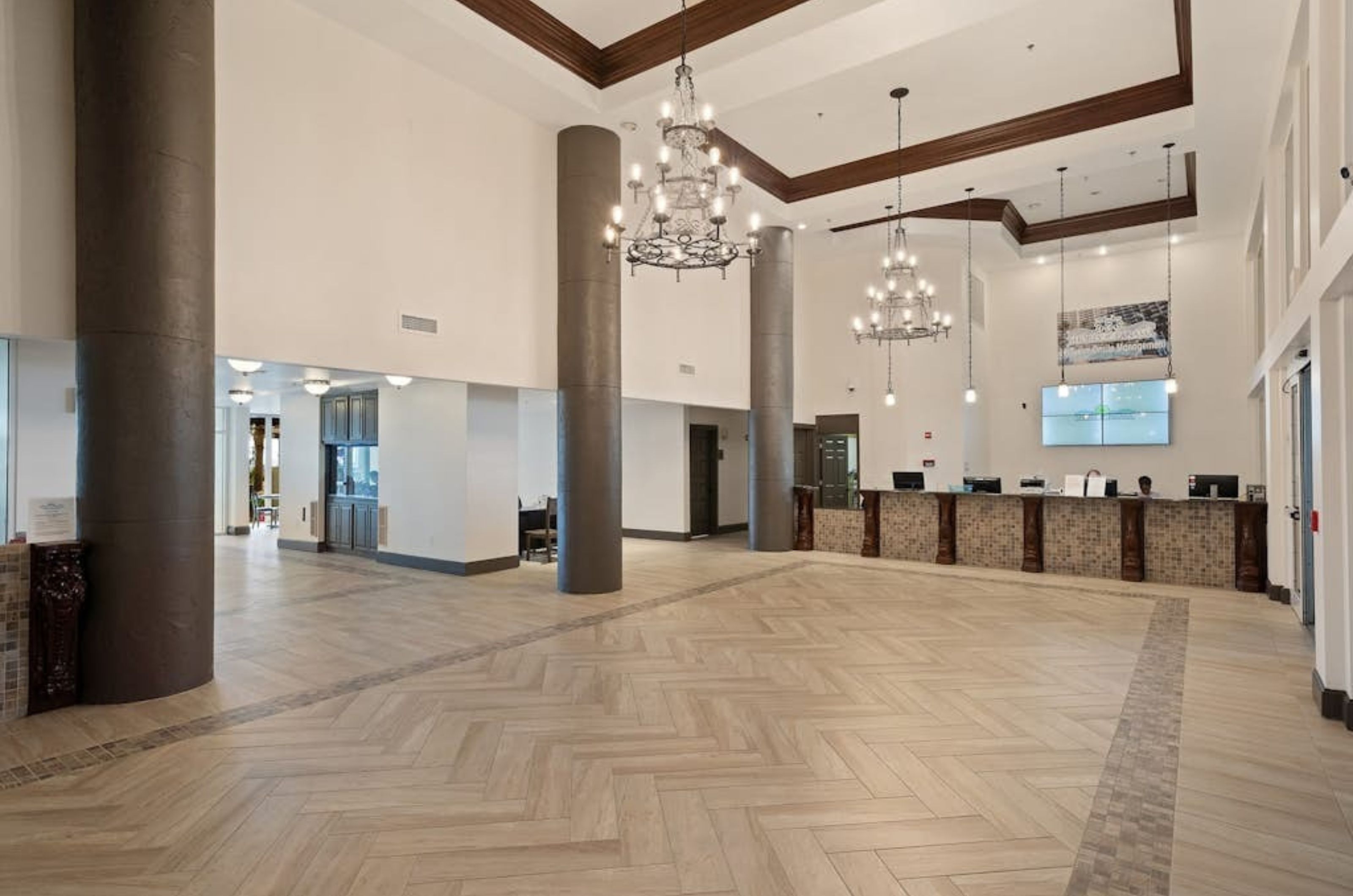 The luxurious lobby at the Shores of Panama Resort in Panama City Beach Florida 