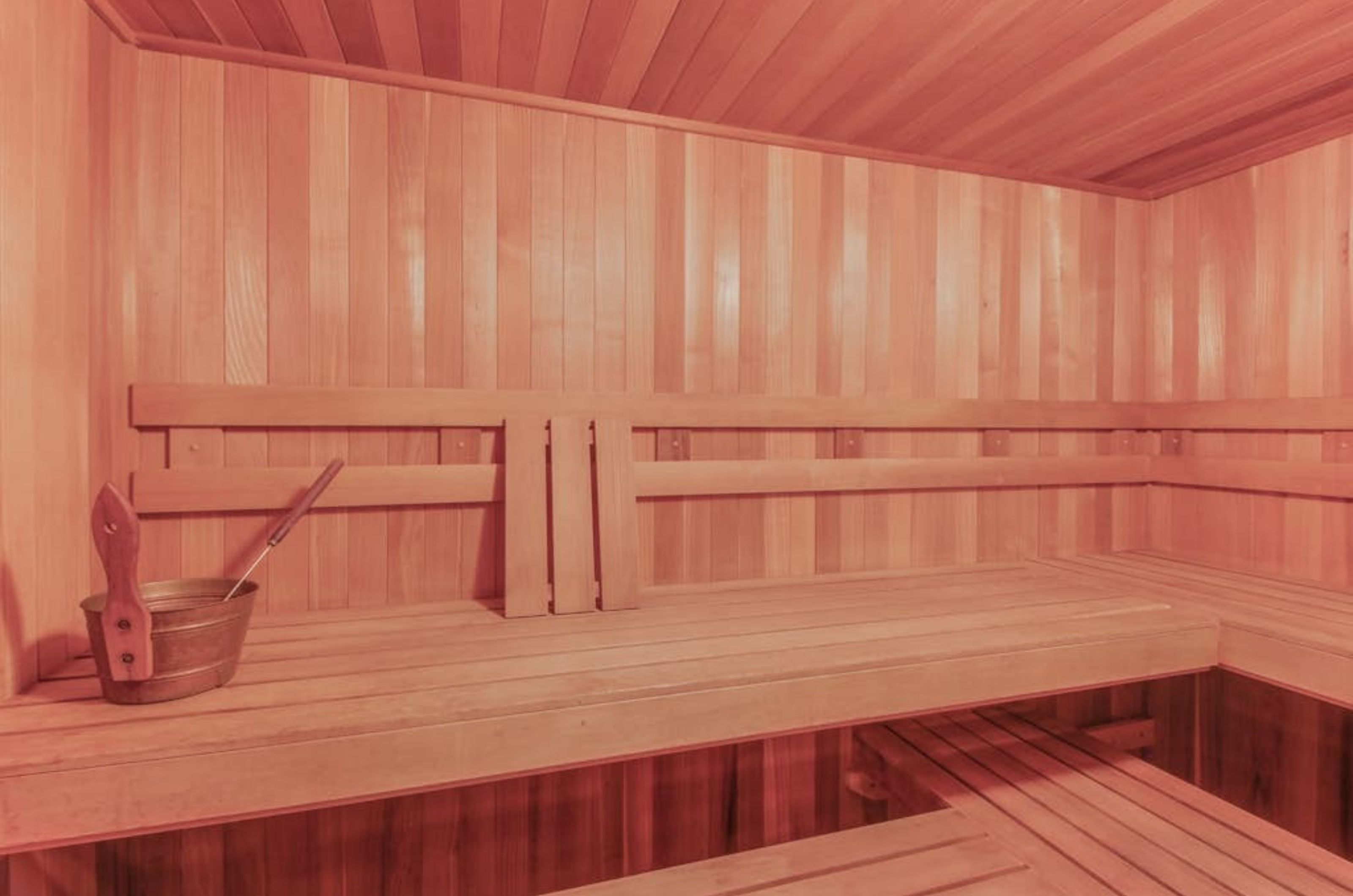 The wooden interior of a sauna at Shores of Panama Resort