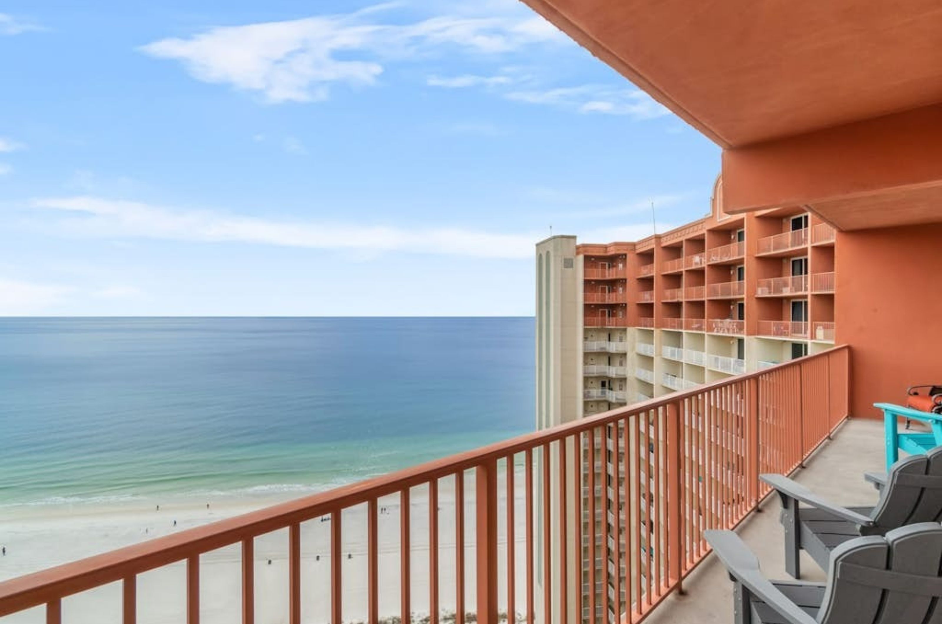 A private balcony overlooking the Gulf at the Shores of Panama Resort in Panama City Beach Florida 