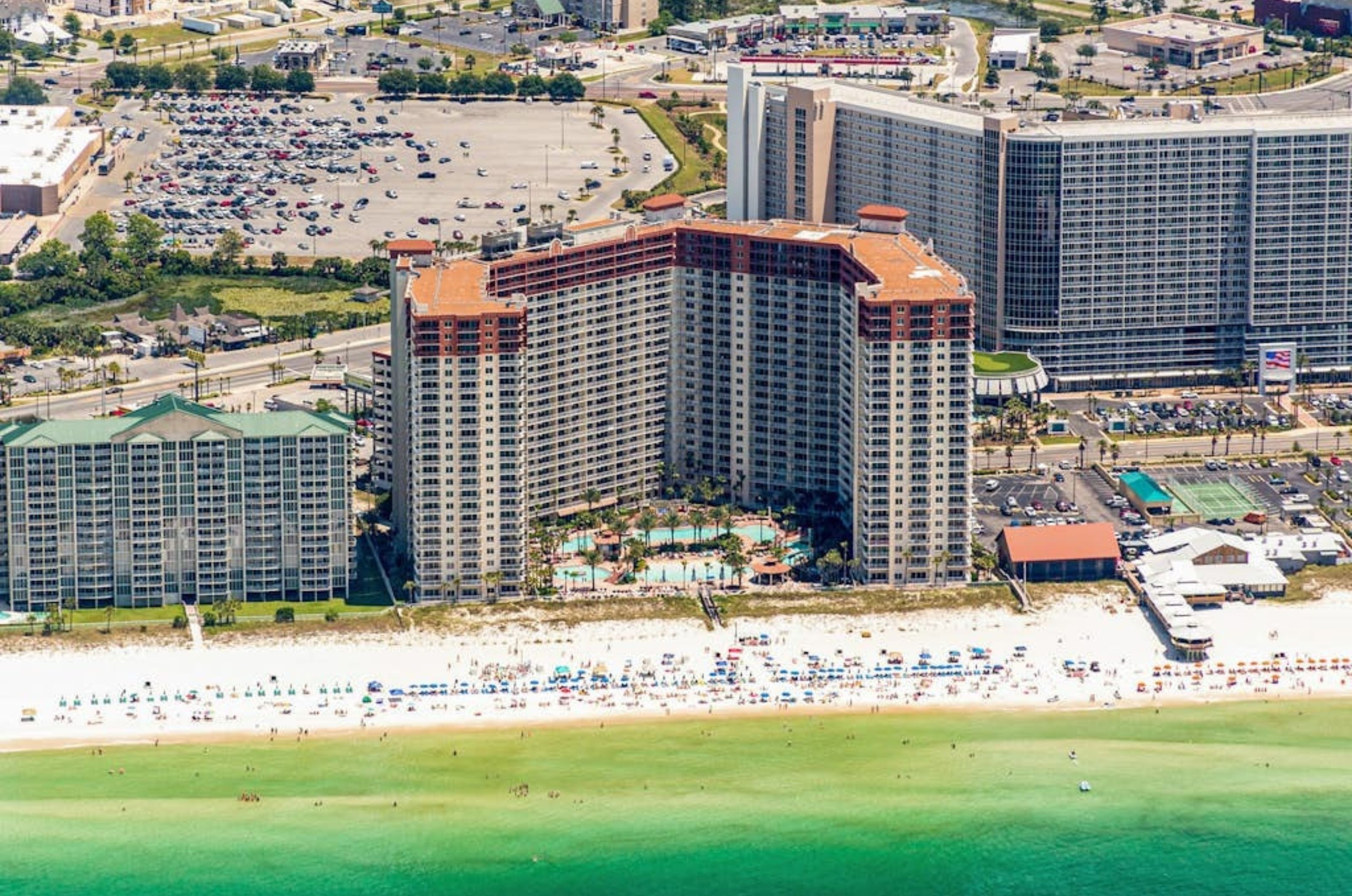 Birds eye view of the Shores of Panama on the beach in Panama City Beach Florida 
