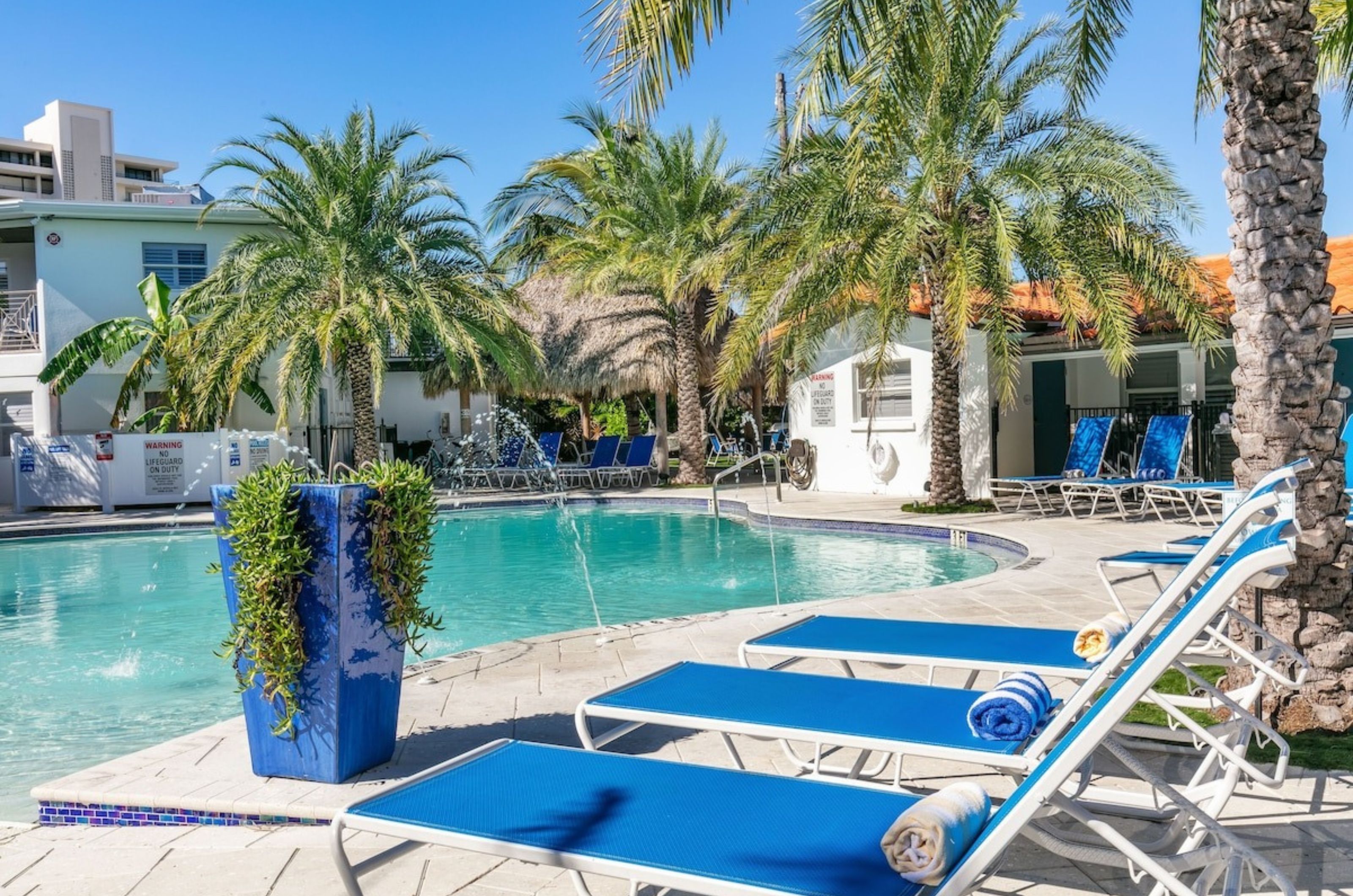 The outdoor pool in front of Siesta Key Beach Resort and Suites in Siesta Key Florida
