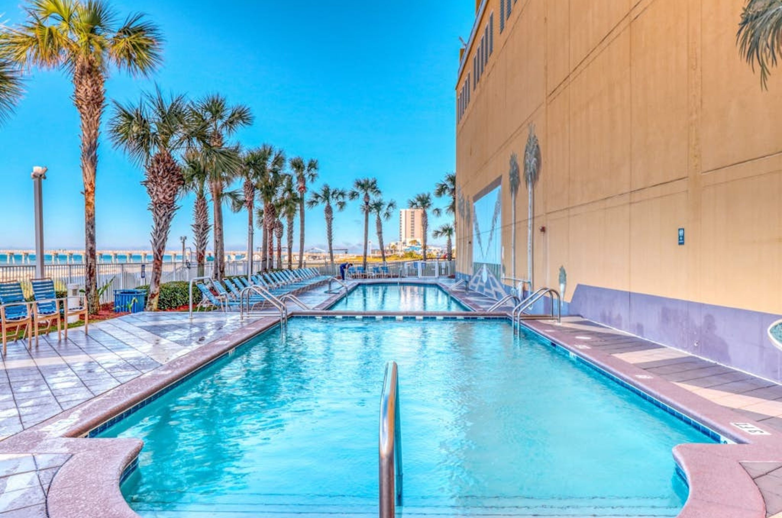 The bi-level swimming pool in front of Sterling Reef in Panama City Beach Florida 