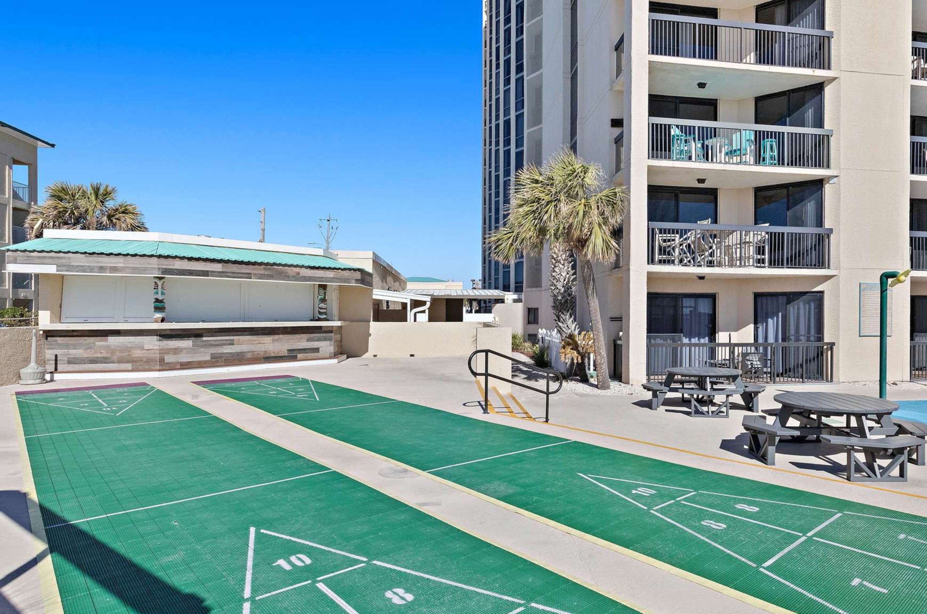 The outdoor shuffleboard courts at SunDestin Beach Resort in Destin Florida