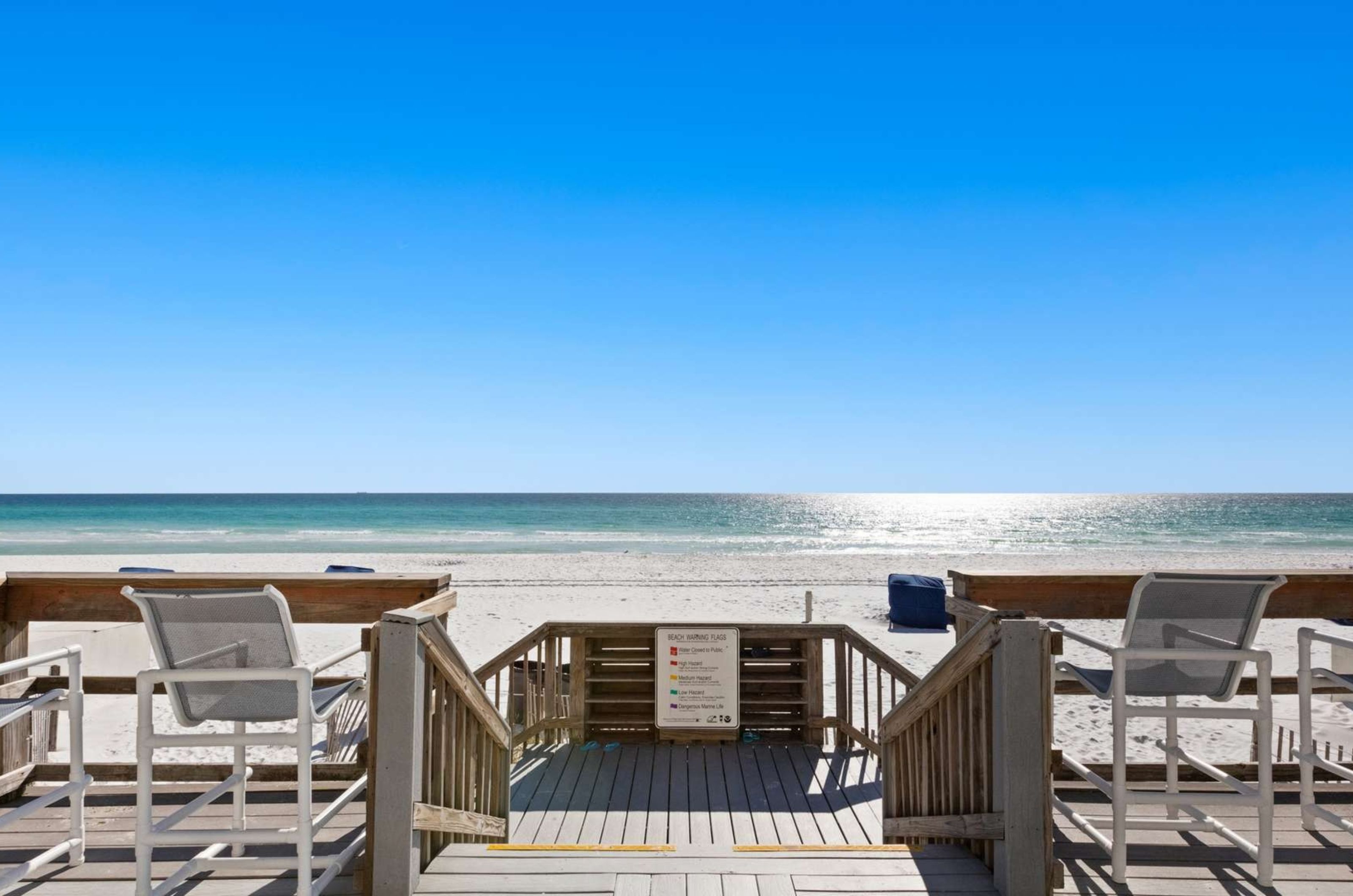 The wooden boardwalk leading to the beach and the Gulf at SunDestin Beach Resort in Destin Florida	