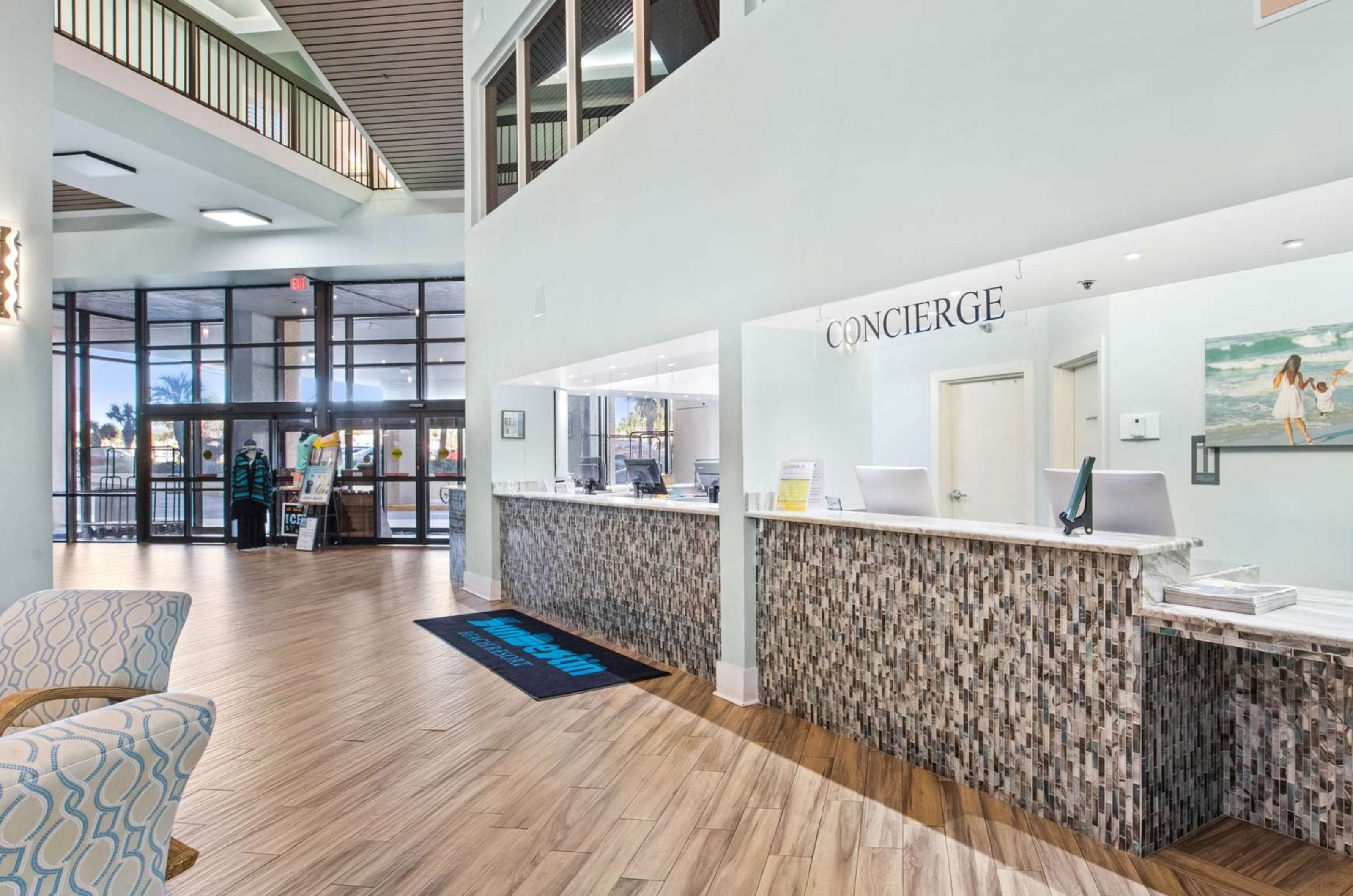 The bright and modern lobby at SunDestin Beach Resort