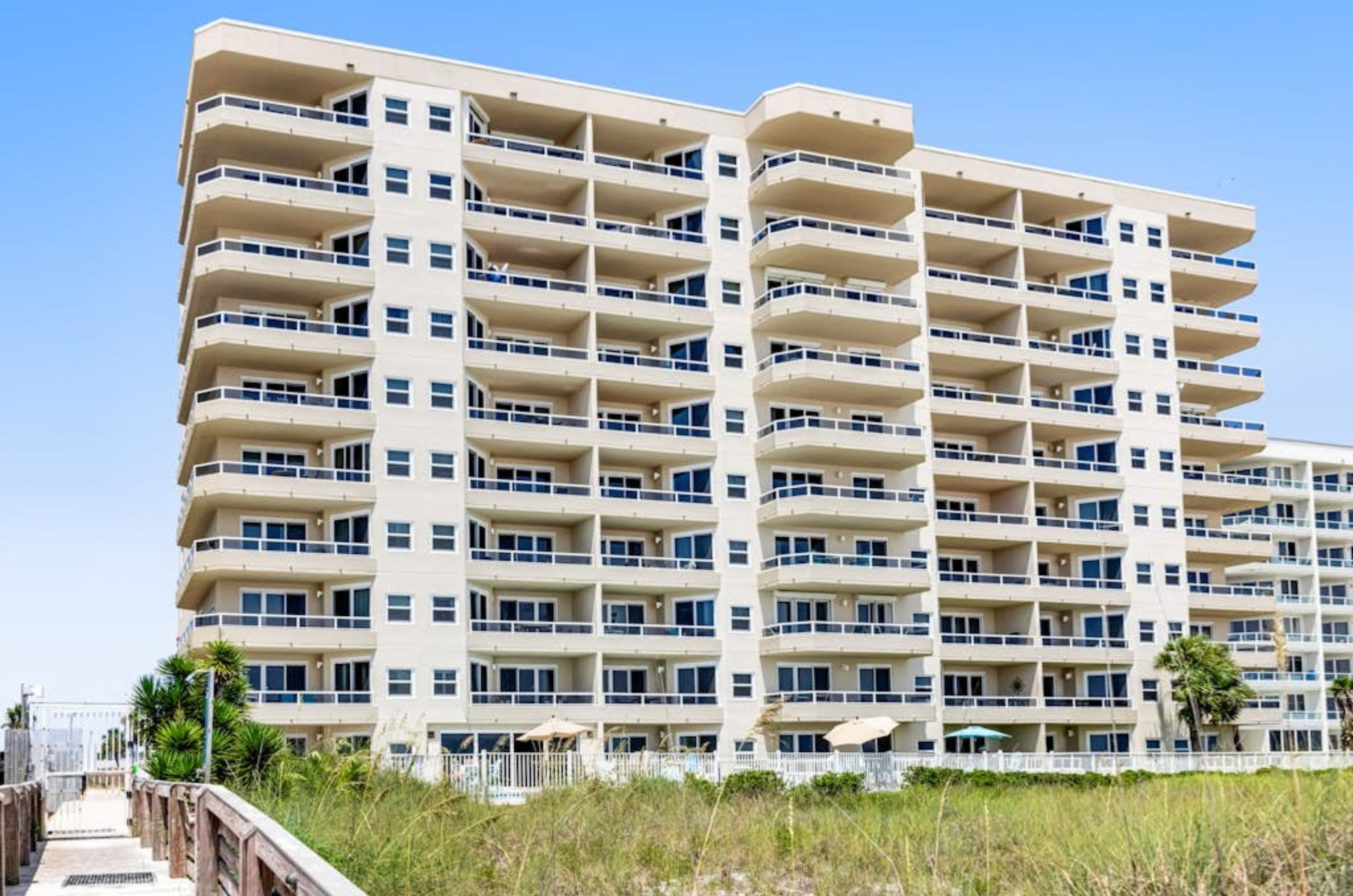 The Gulf-front facade of the Enclave in Orange Beach Alabama 