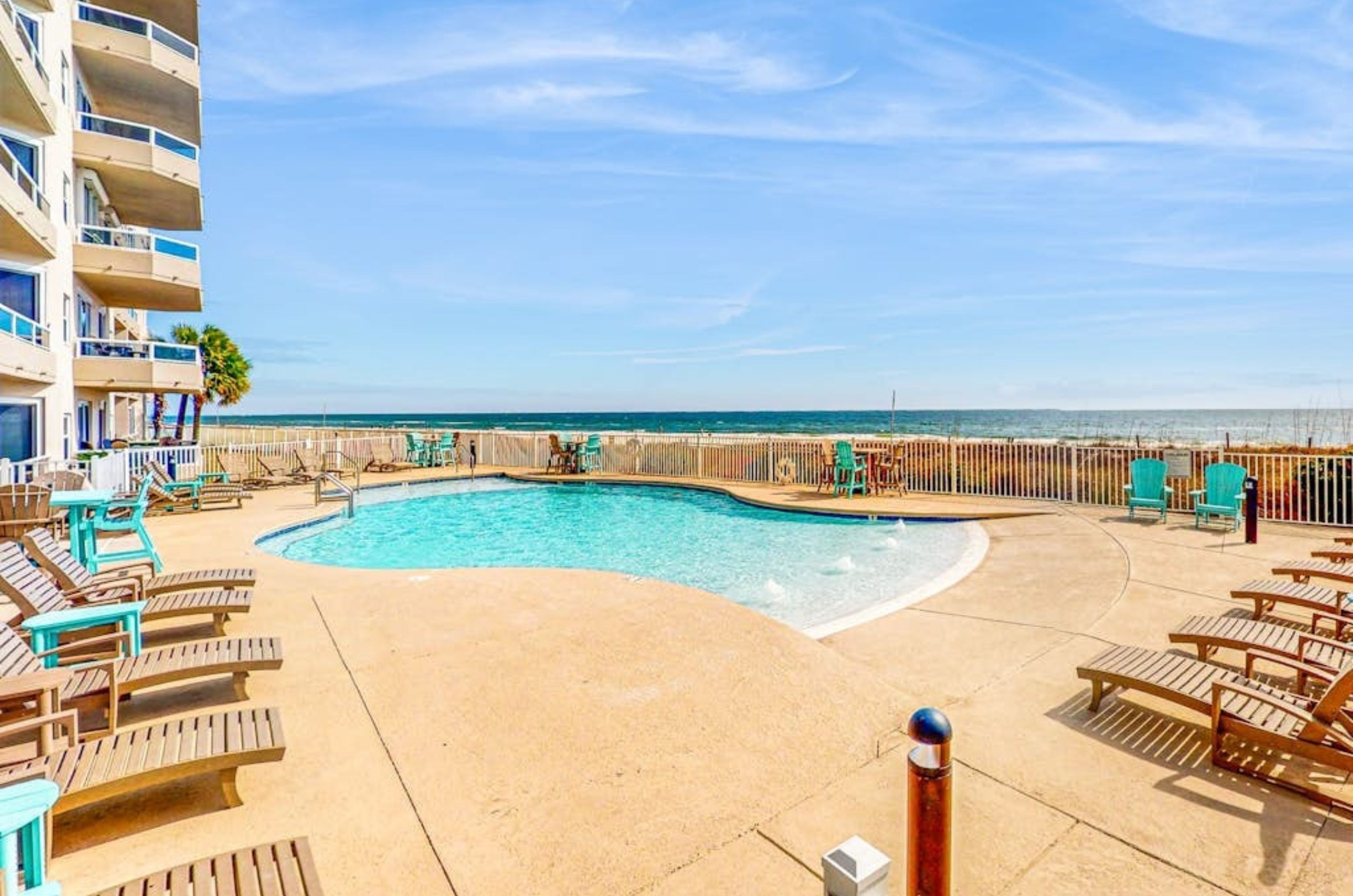 The outdoor swimming pool overlooking the beach at the Enclave in Orange Beach Alabama 