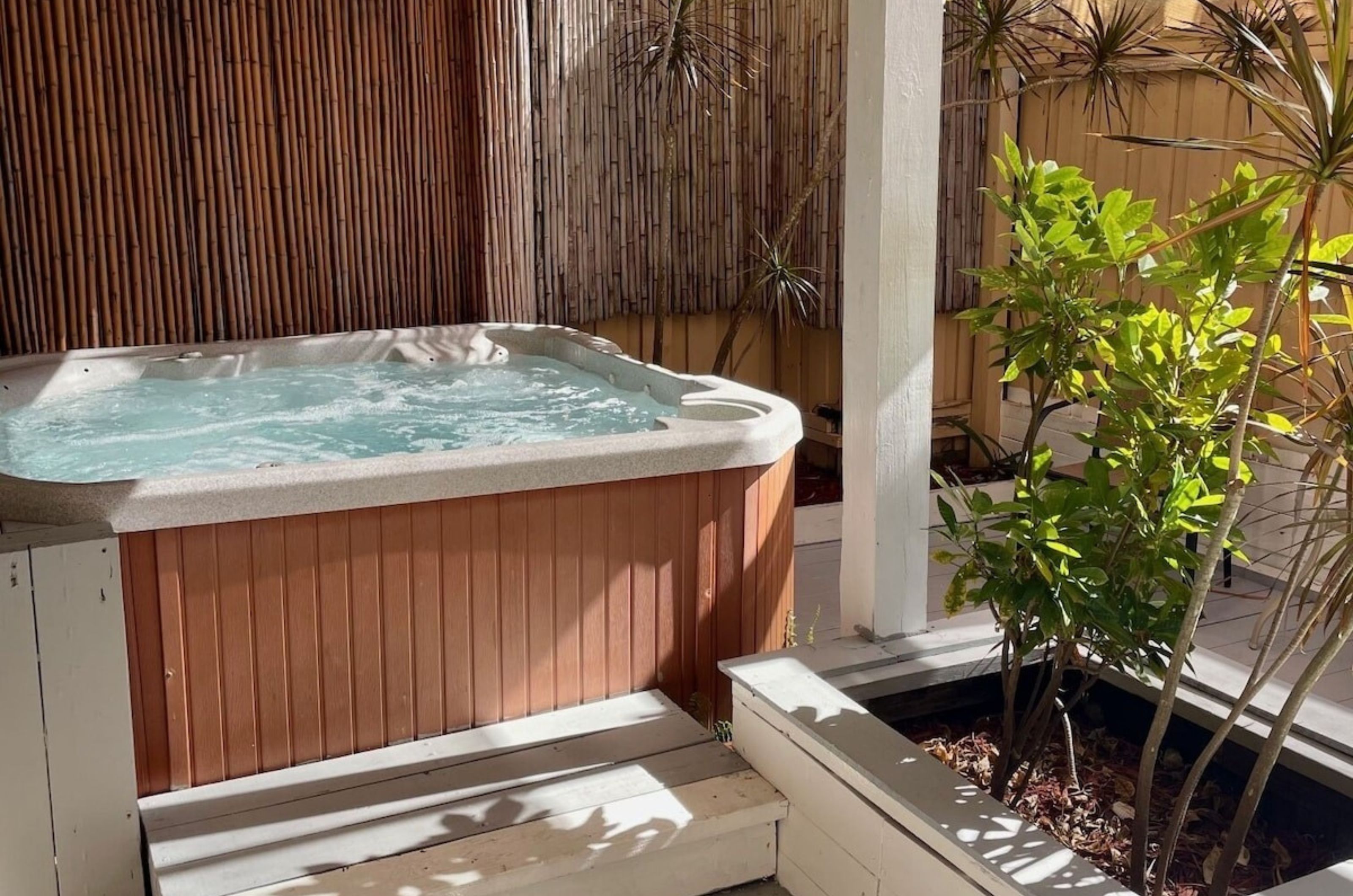 The private hot tub in one unit at the Inn at Turtle Beach 