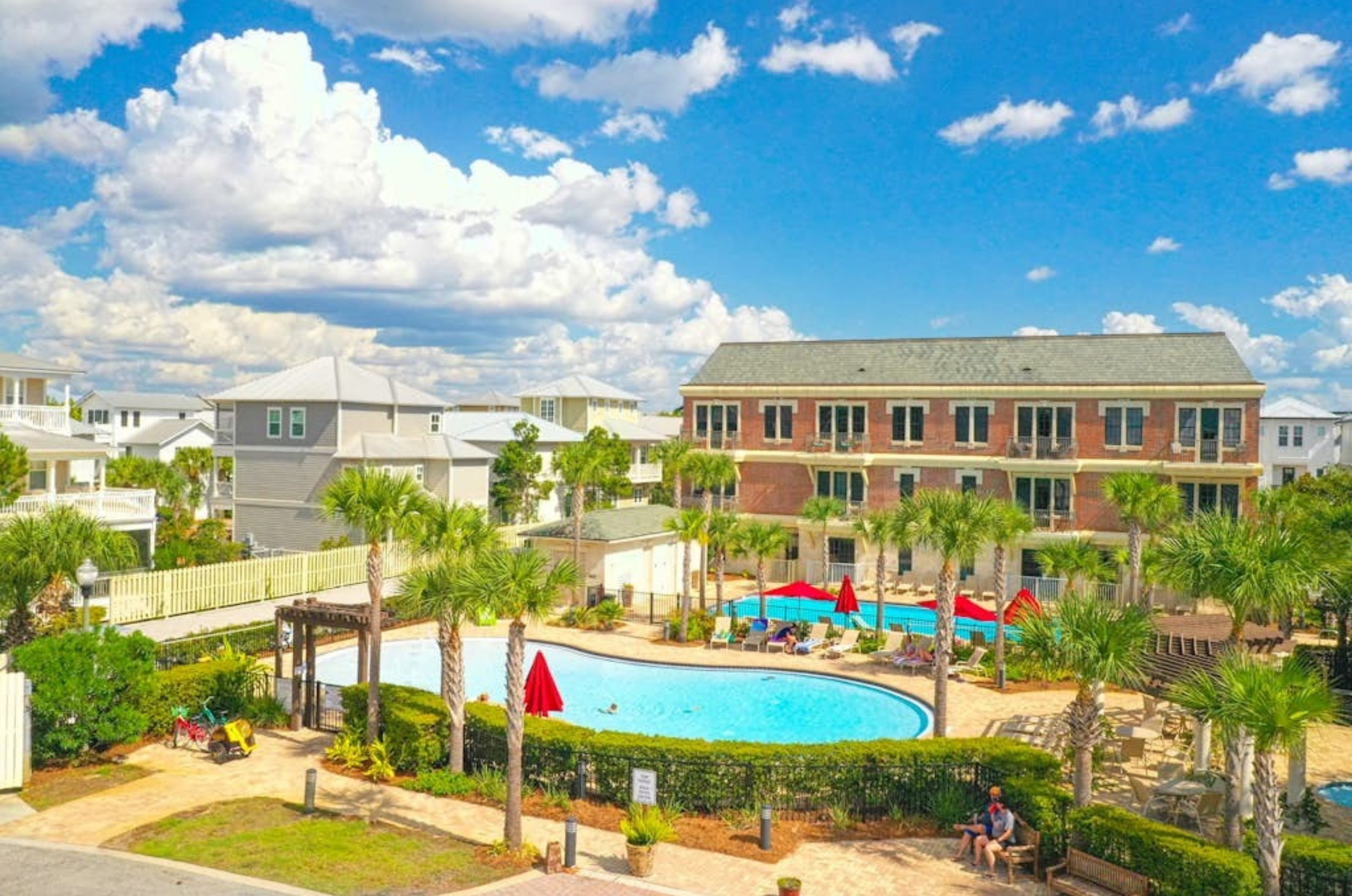 One of the outdoor swimming pools in the courtyard of the Village of South Walton 