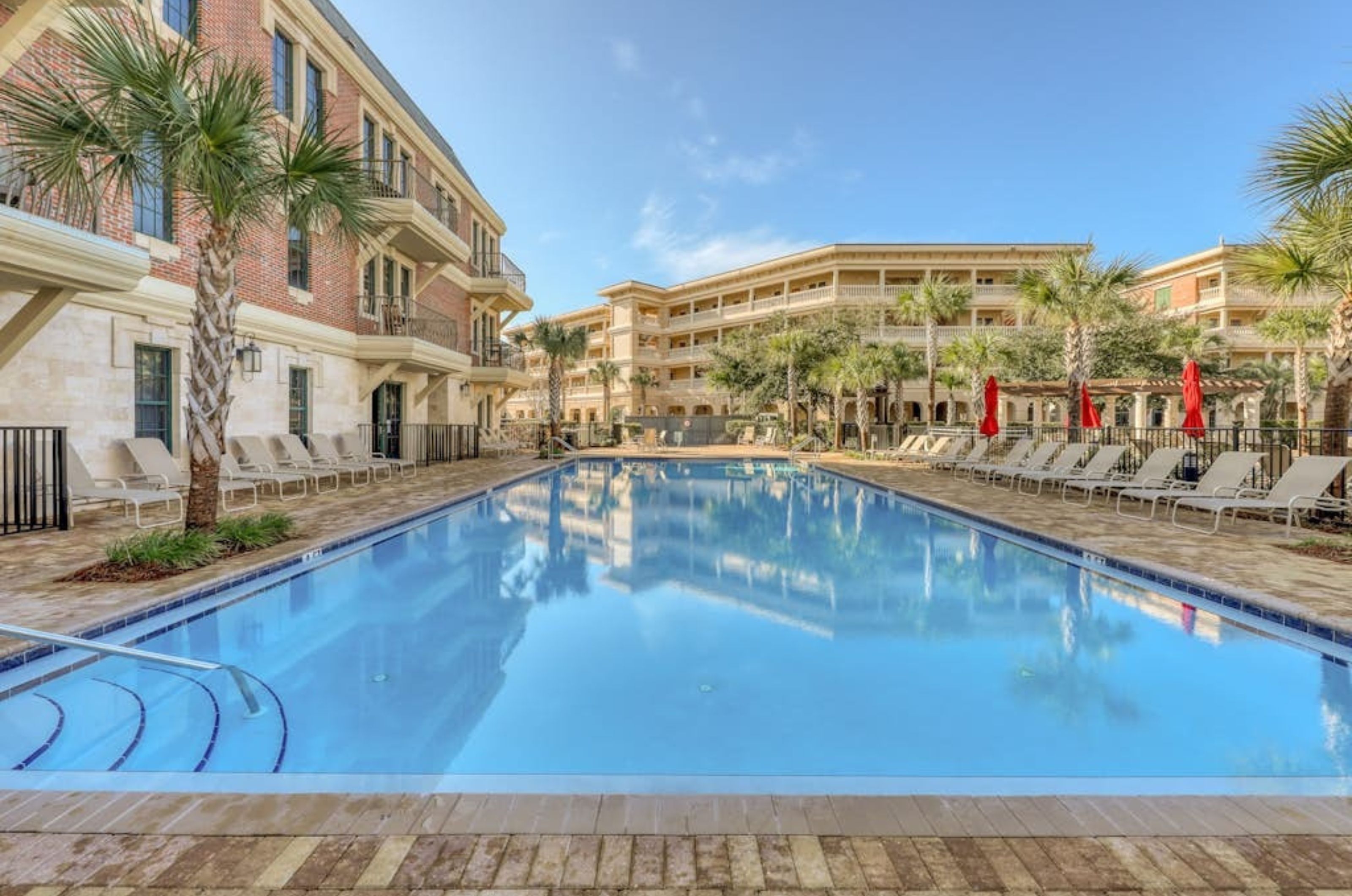 One of two outdoor pools in front of the Village of South Walton in Rosemary Beach Florida 