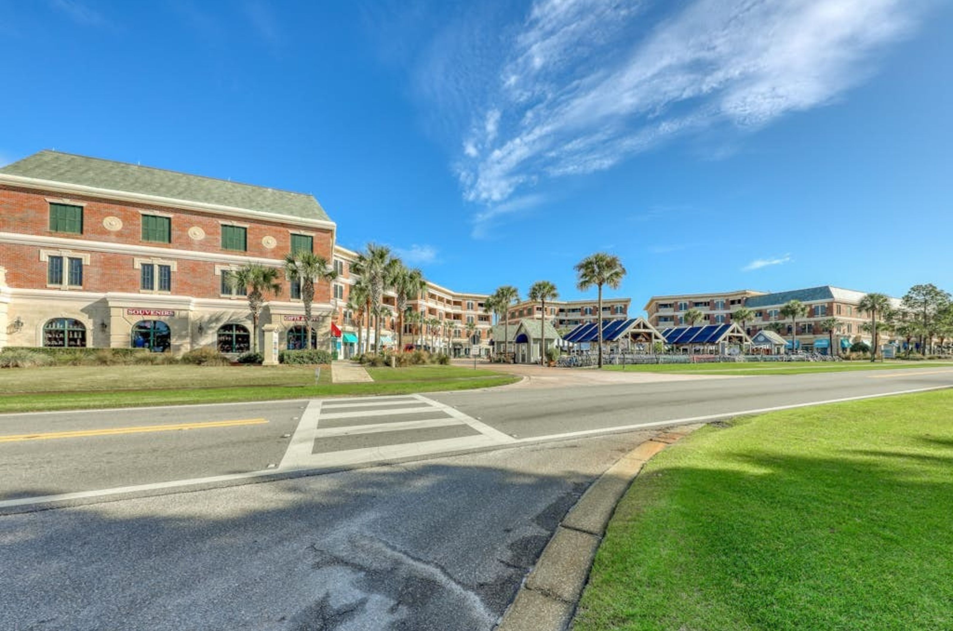 View from the street of the Village of South Walton in Rosemary Beach Florida 