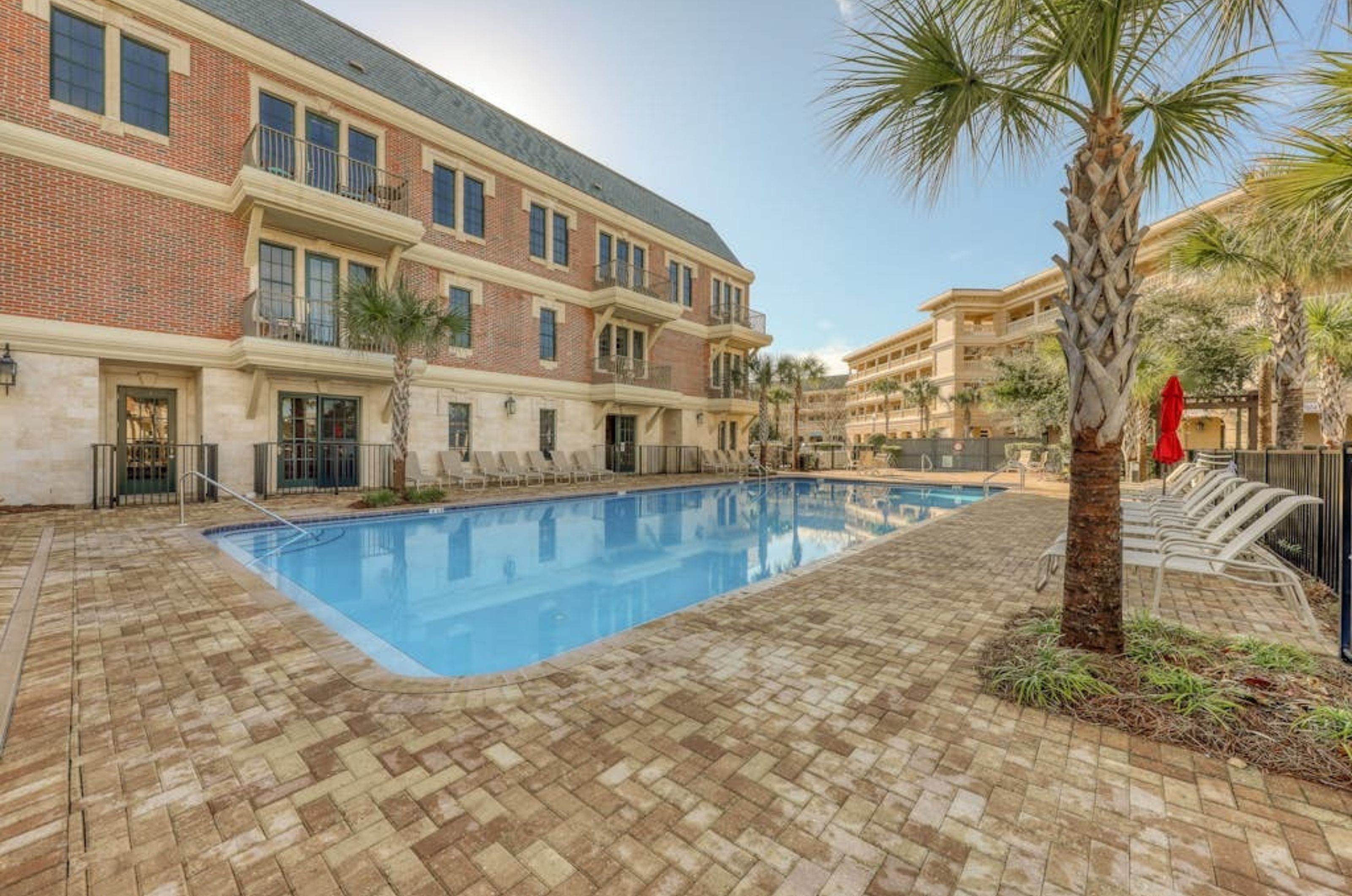 One of the lovely outdoor swimming pools at the Village of South Walton in Rosemary Beach Florida 