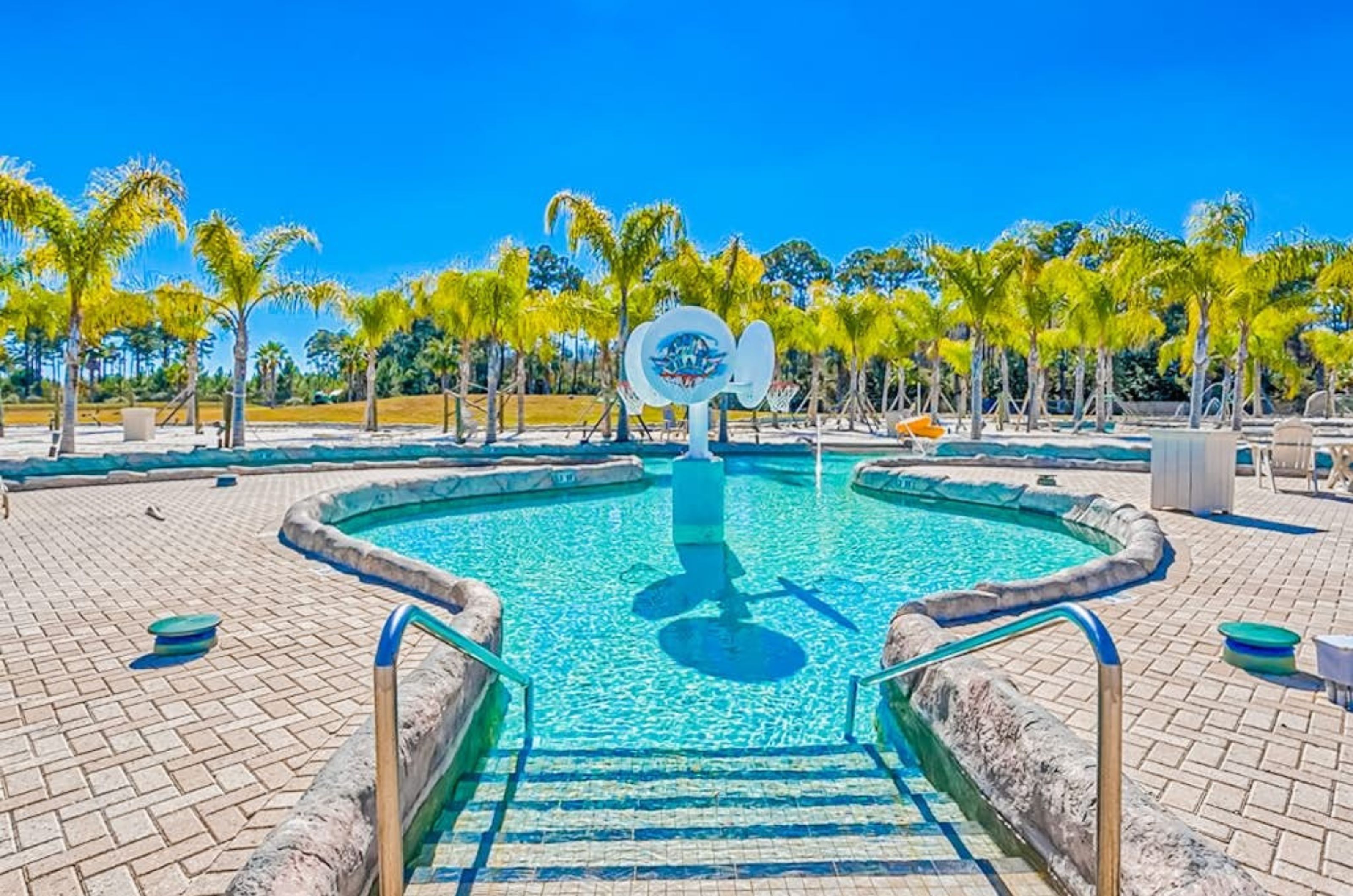 A fountain in the pool at the Wharf Condos in Orange Beach Alabama 