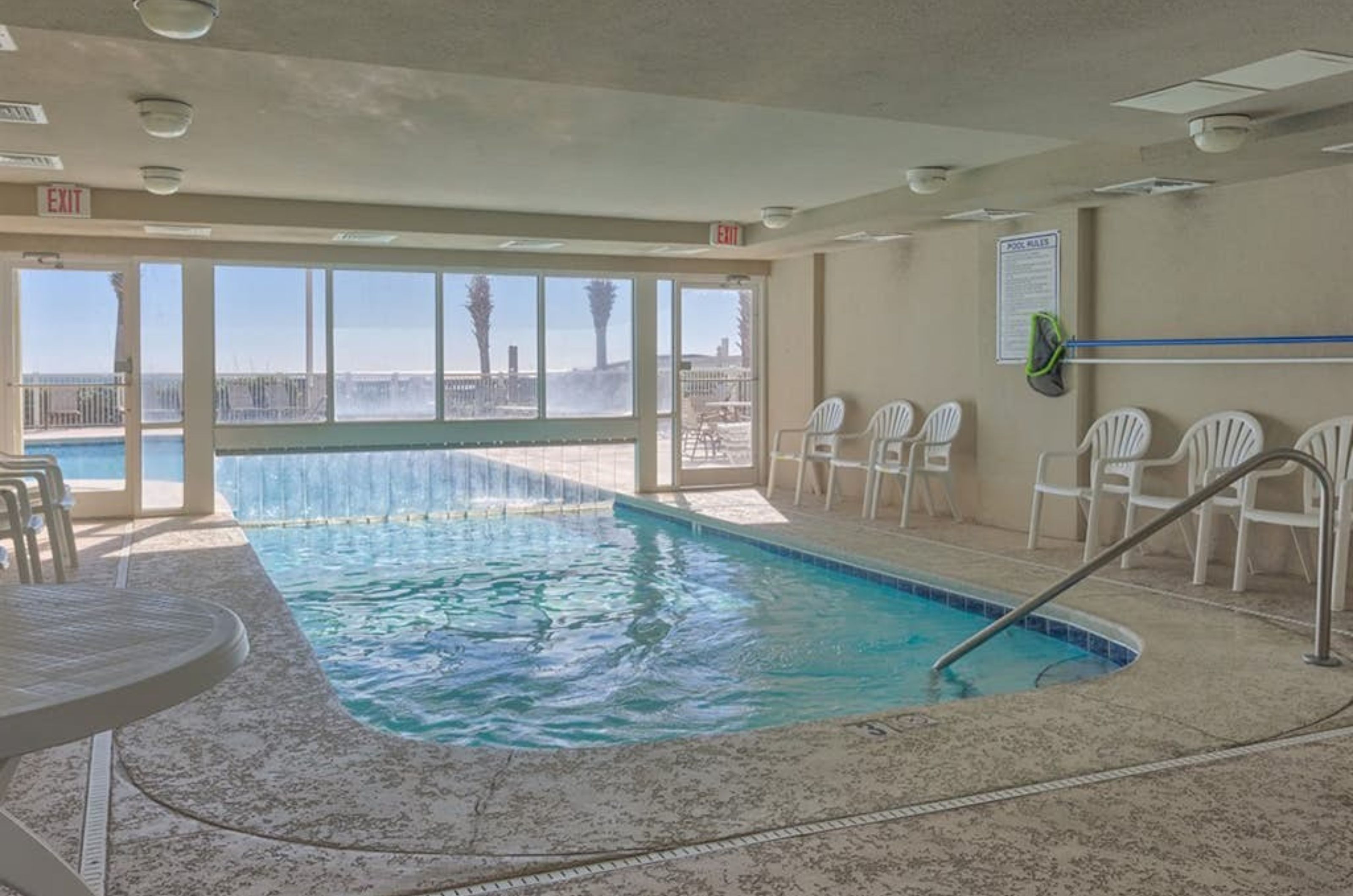 The indoor section of the indoor/outdoor pool at Tradewinds Condominiums in Orange Beach Alabama