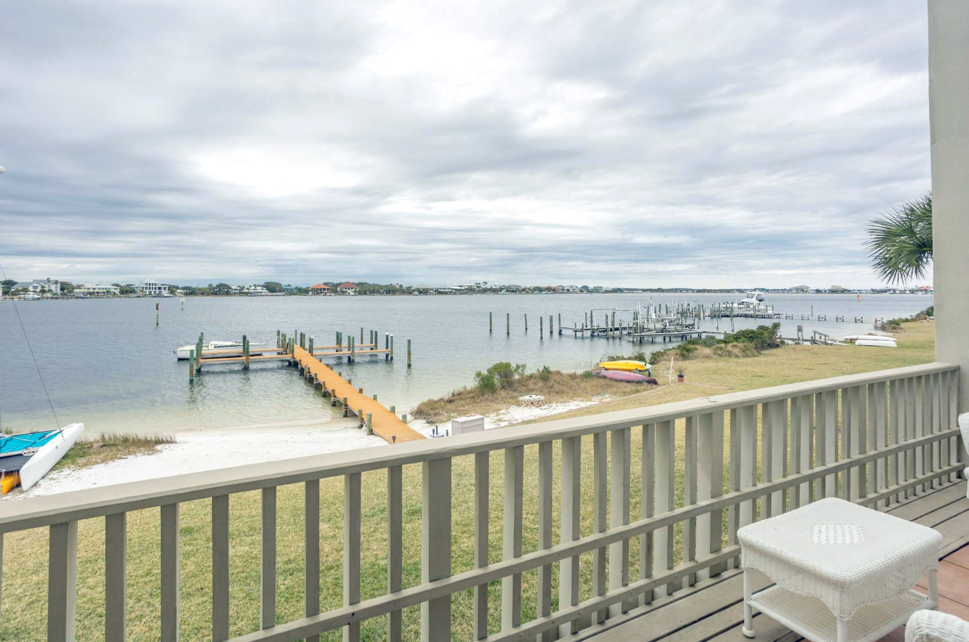 View of Sabine Bay from a private balcony at Treehouse Townhomes in Pensacola Beach Florida 