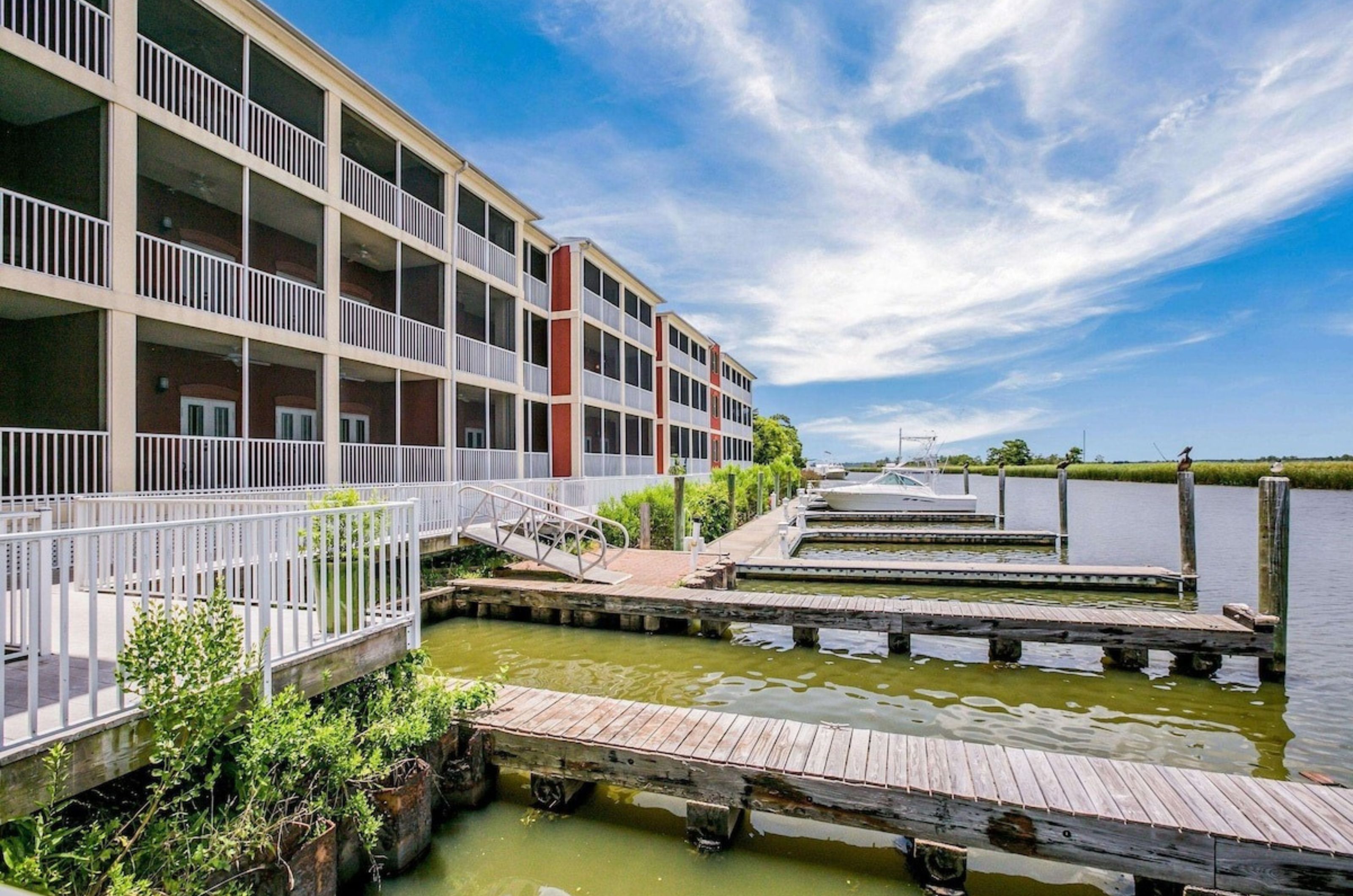 The boat slips at Water Street Hotel & Marina in Apalachicola Florida